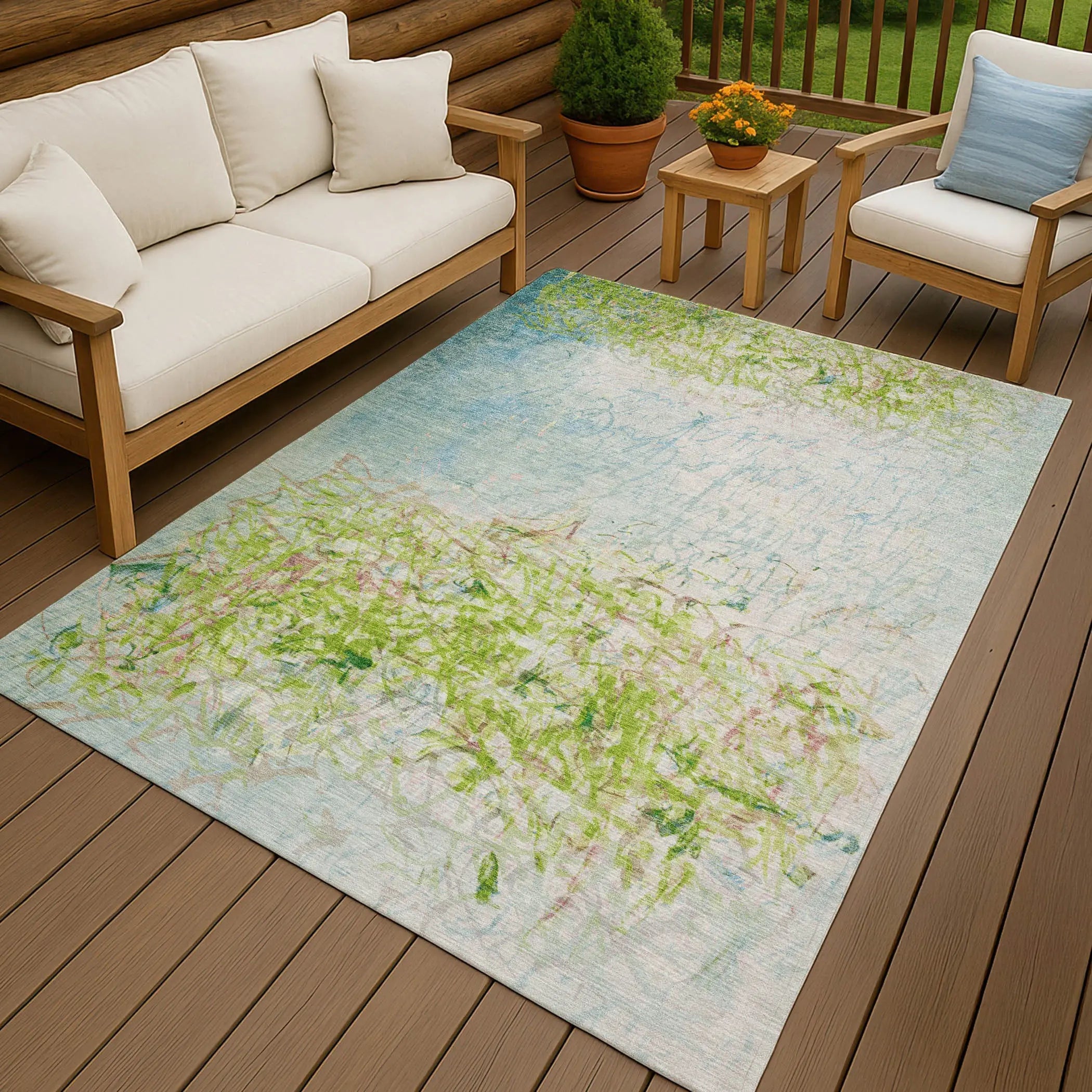 9' X 12' Lime Green And Ivory Abstract Washable Indoor Outdoor Area Rug Homeroots Outdoor