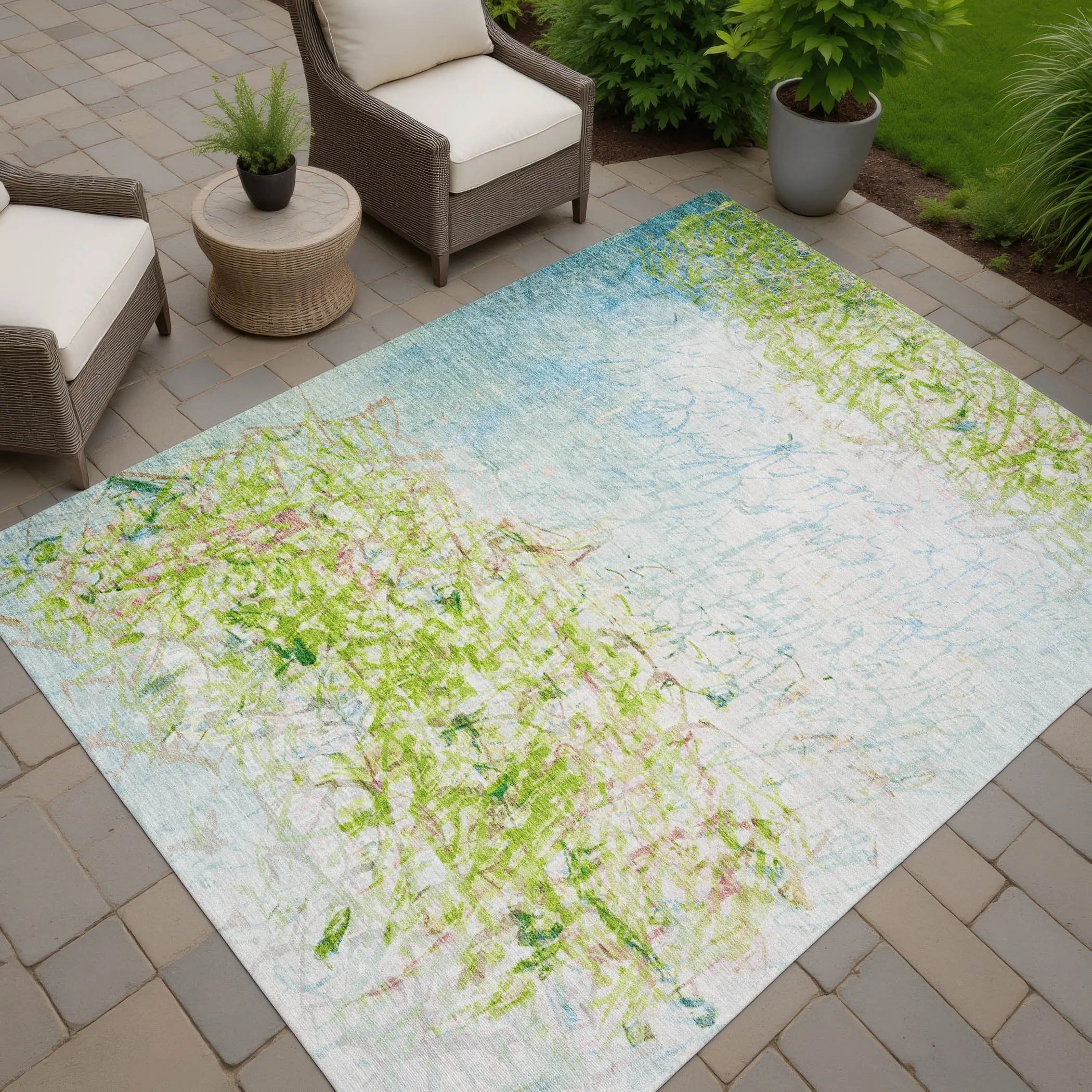 9' X 12' Lime Green And Ivory Abstract Washable Indoor Outdoor Area Rug Homeroots Outdoor