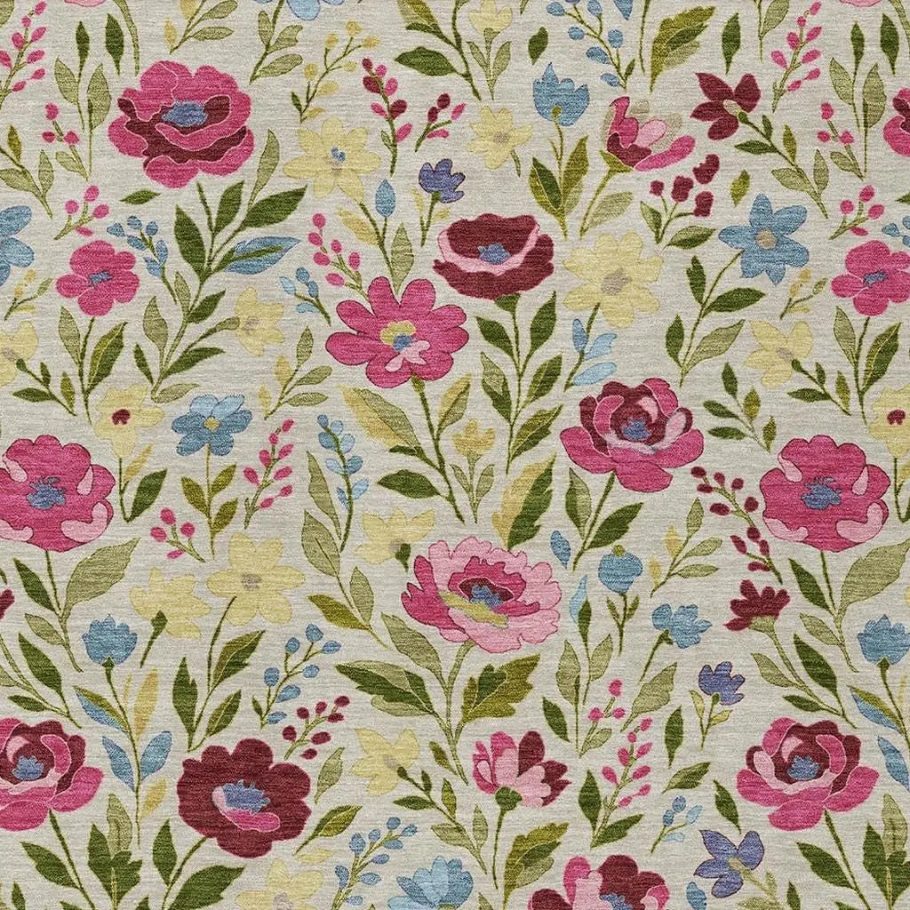 9' X 12' Linen And Blush Floral Washable Indoor Outdoor Area Rug Homeroots Outdoor