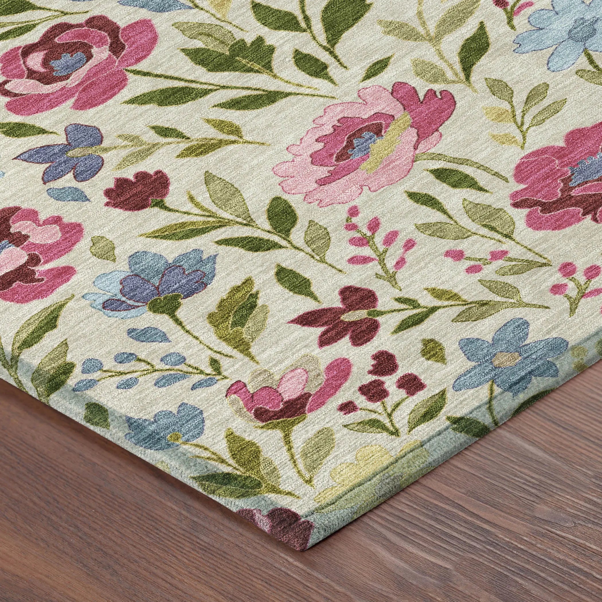 9' X 12' Linen And Blush Floral Washable Indoor Outdoor Area Rug Homeroots Outdoor