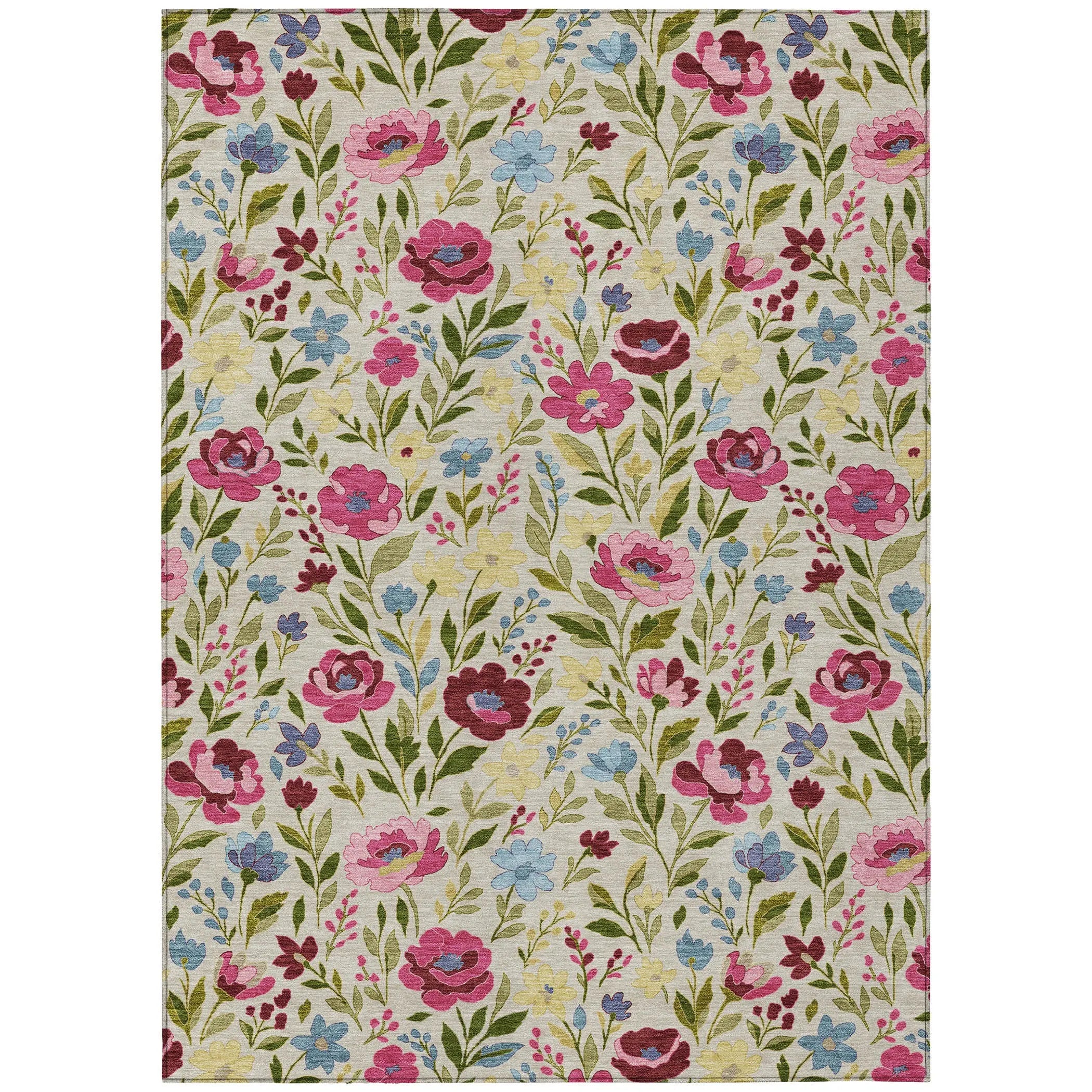 9' X 12' Linen And Blush Floral Washable Indoor Outdoor Area Rug Homeroots Outdoor