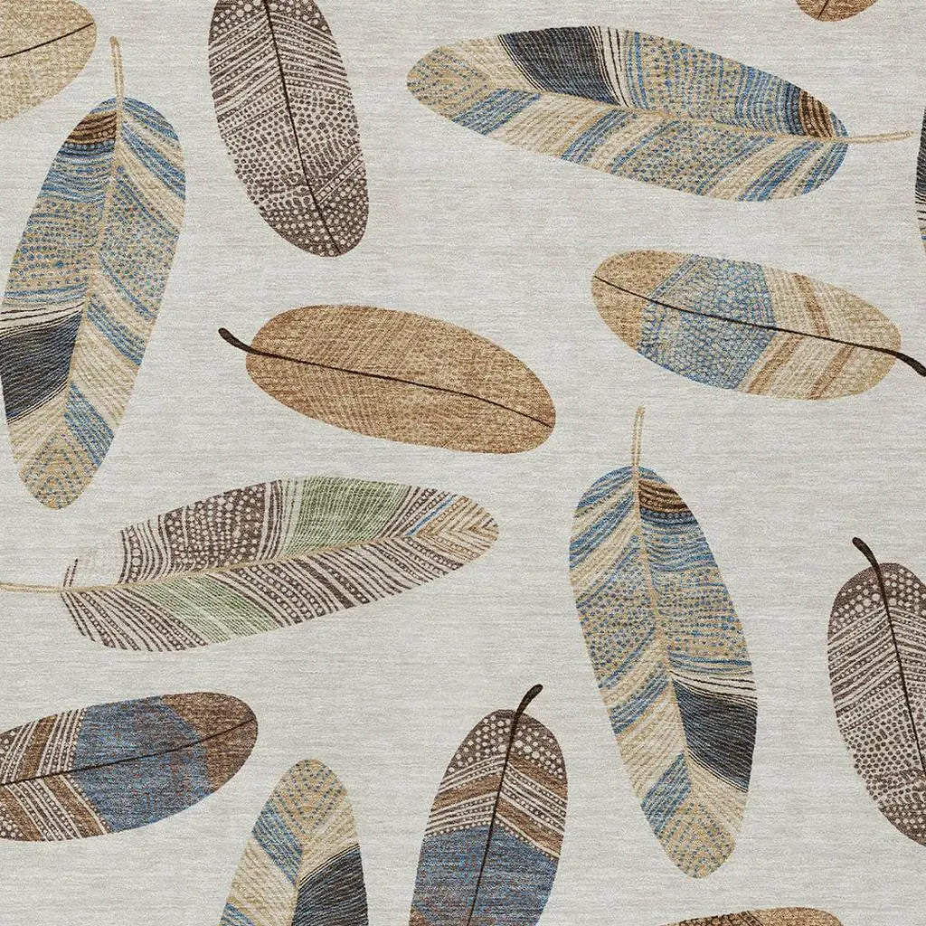 9' X 12' Linen And Ivory Botanical Leaves Washable Indoor Outdoor Area Rug Homeroots Outdoor