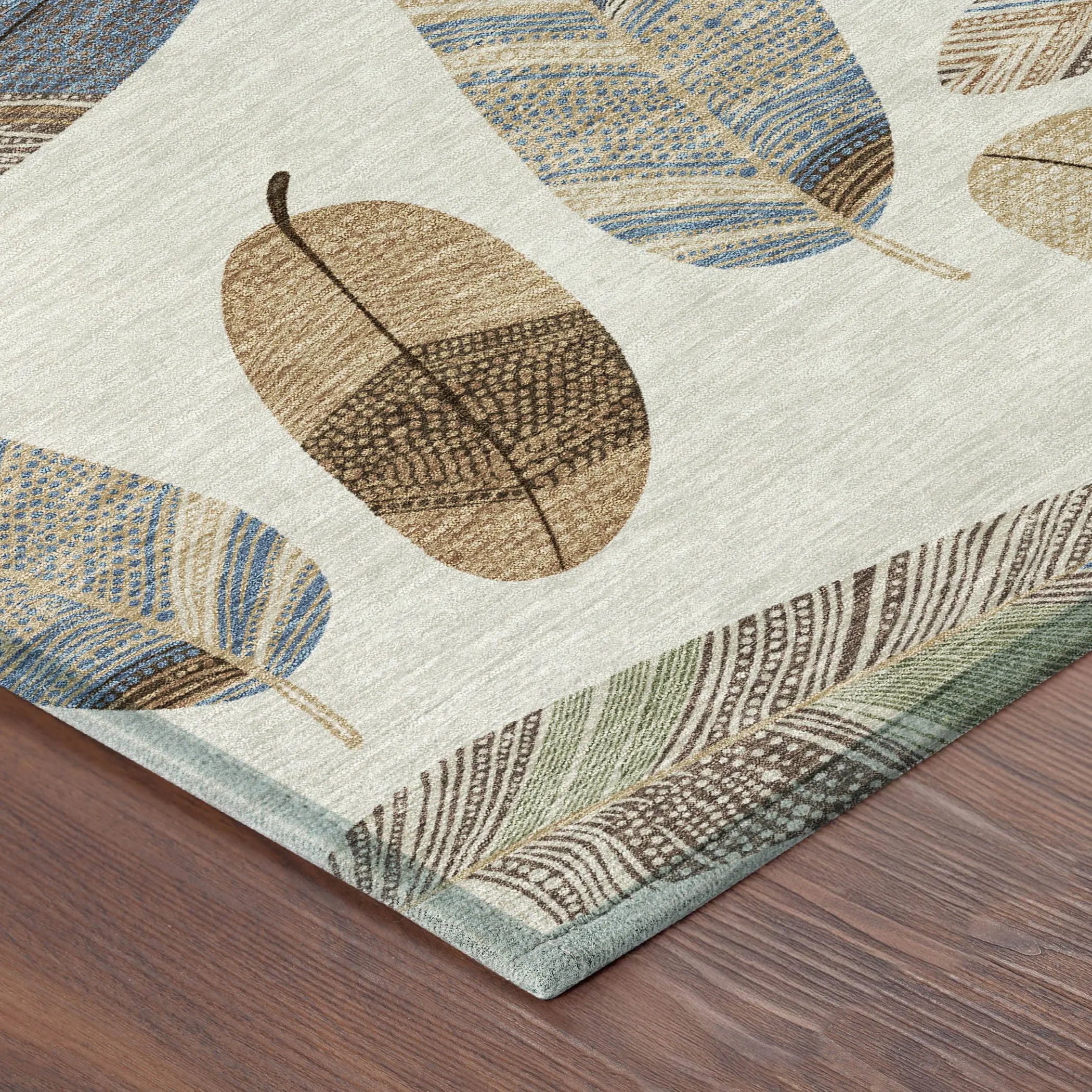 9' X 12' Linen And Ivory Botanical Leaves Washable Indoor Outdoor Area Rug Homeroots Outdoor