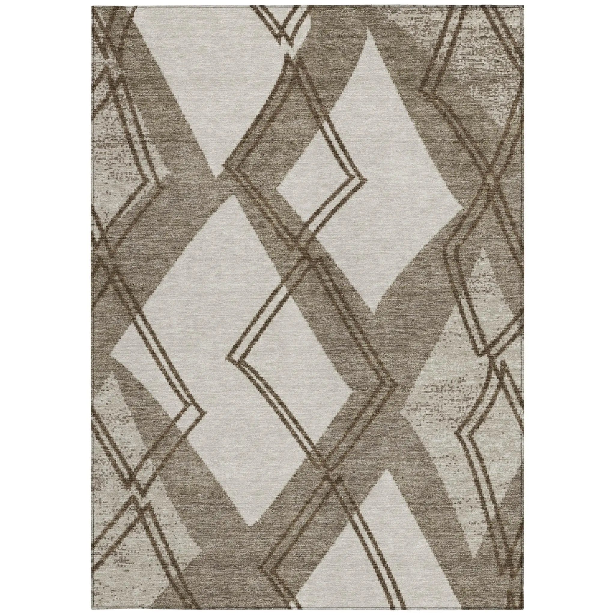 9' X 12' Linen And Ivory Geometric Washable Indoor Outdoor Area Rug Homeroots Outdoor