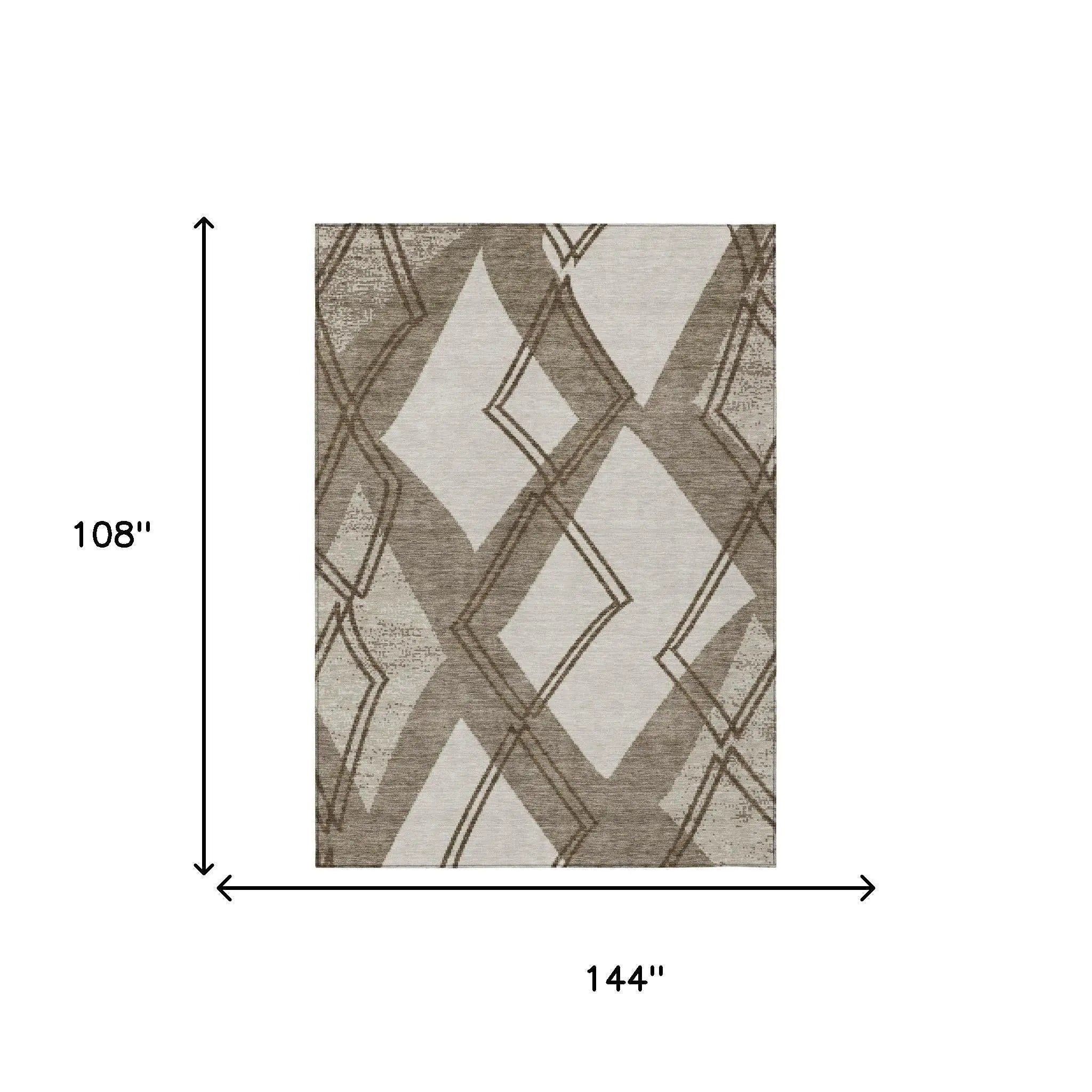 9' X 12' Linen And Ivory Geometric Washable Indoor Outdoor Area Rug Homeroots Outdoor