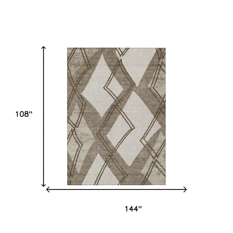 9' X 12' Linen And Ivory Geometric Washable Indoor Outdoor Area Rug Homeroots Outdoor
