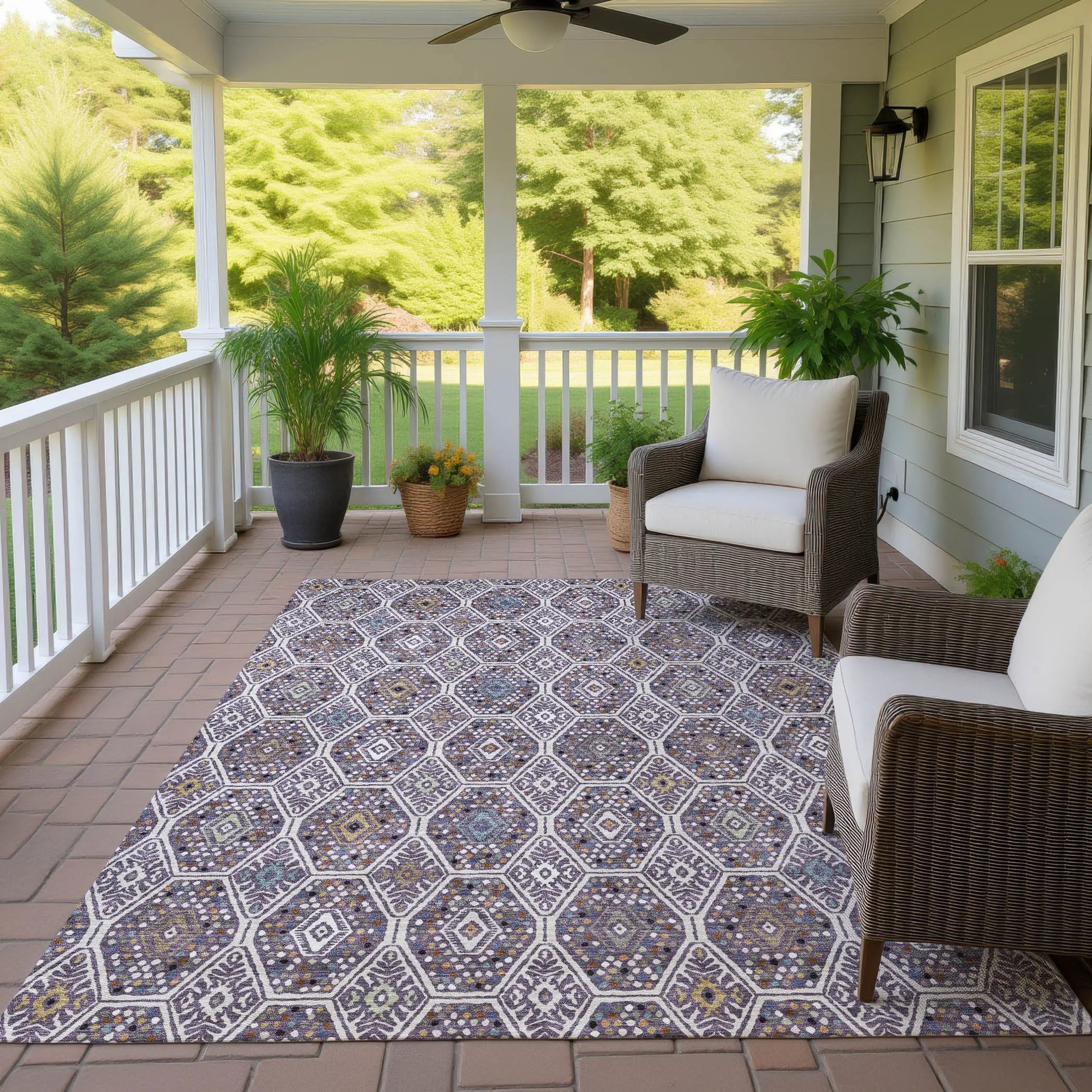 9' X 12' Linen And Plum Geometric Washable Indoor Outdoor Area Rug Homeroots Outdoor