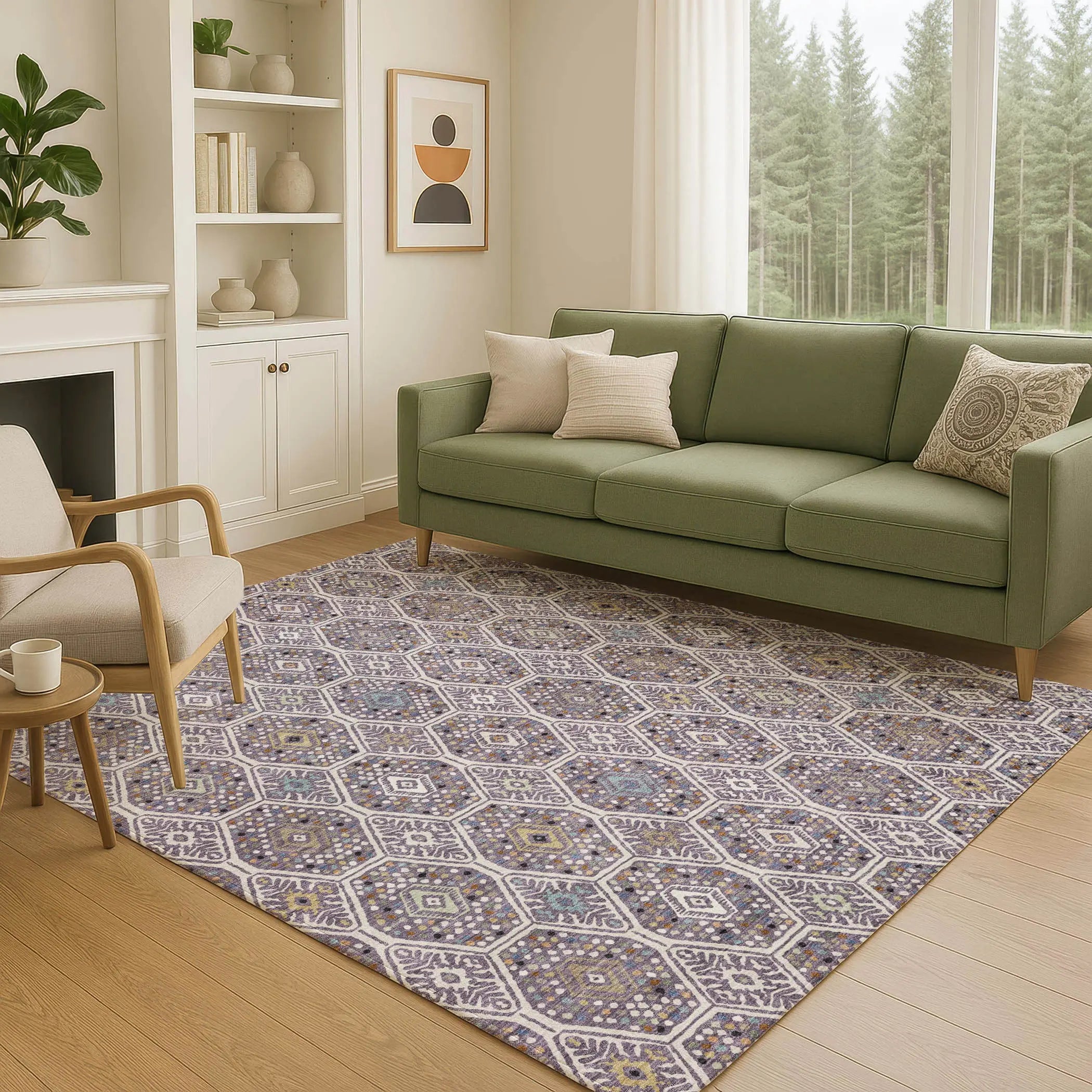 9' X 12' Linen And Plum Geometric Washable Indoor Outdoor Area Rug Homeroots Outdoor