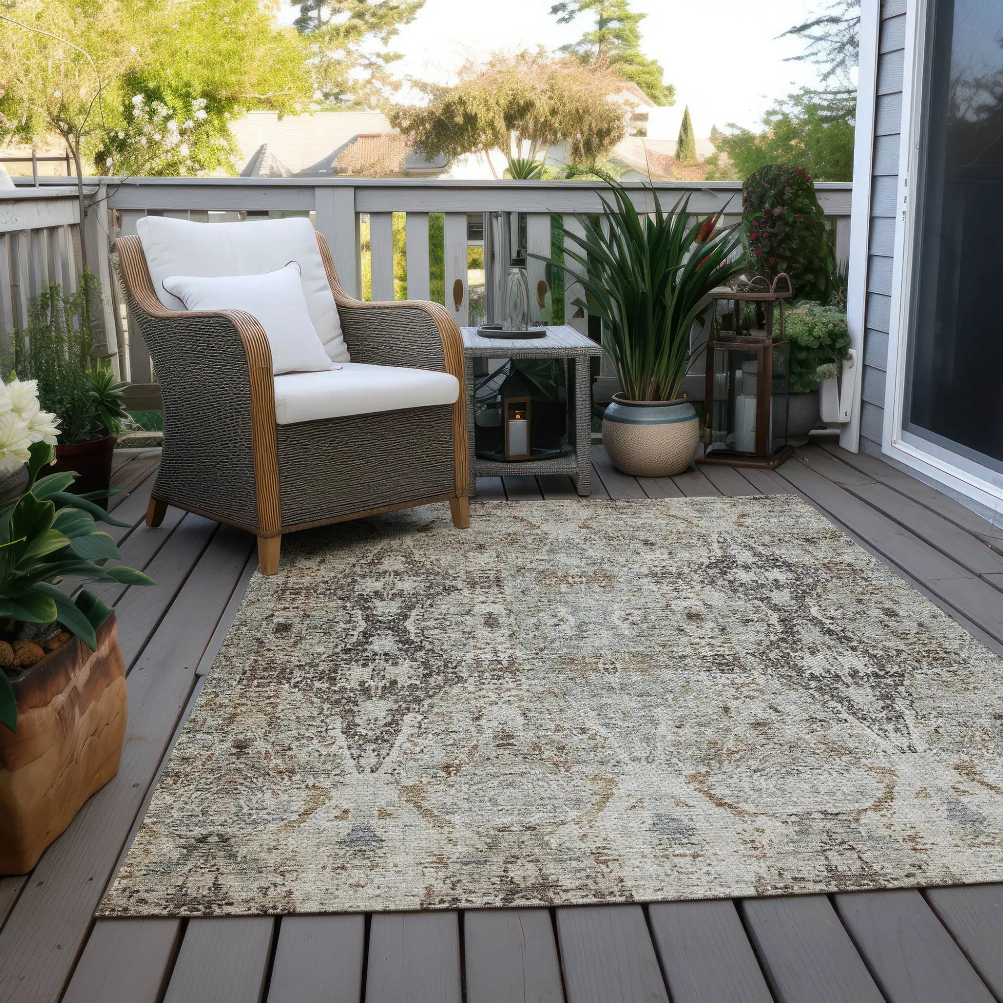 9' X 12' Linen Black And Brown Floral Washable Indoor Outdoor Area Rug Homeroots Outdoor