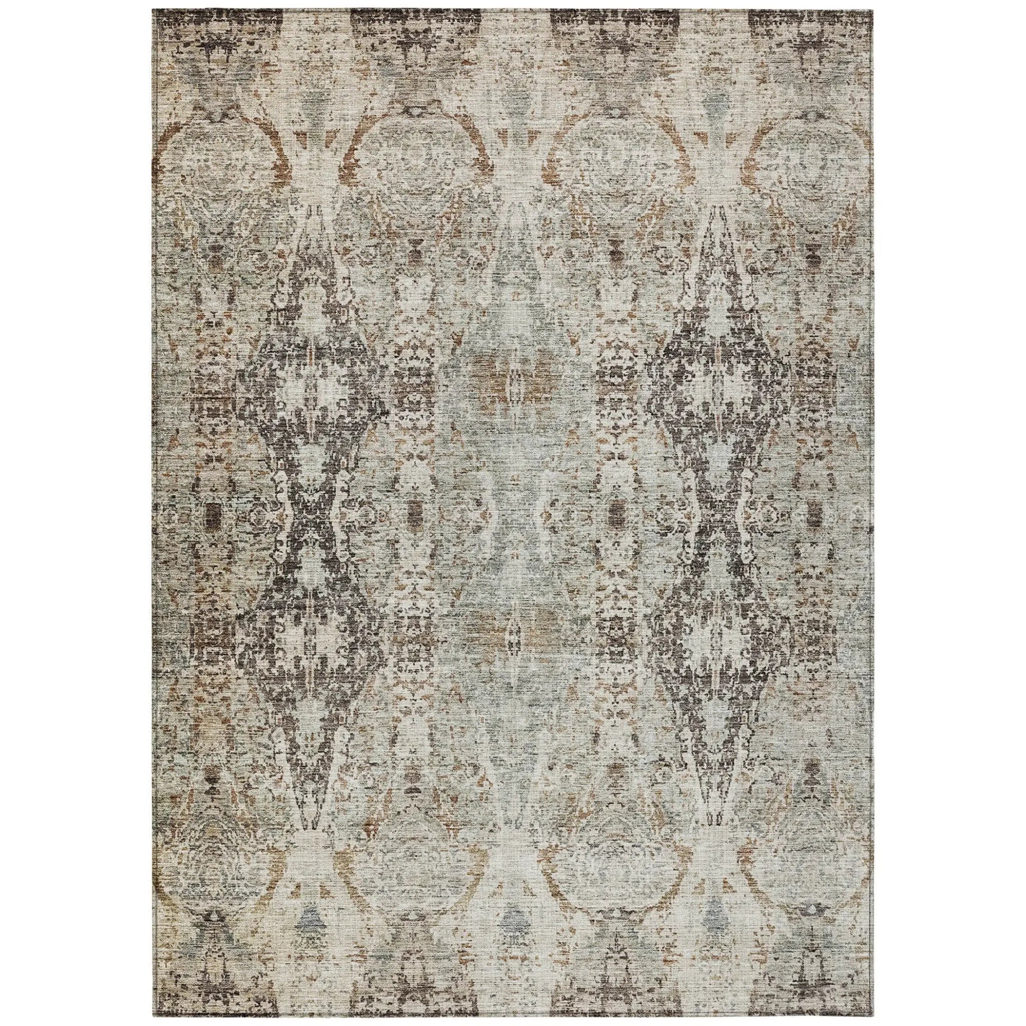 9' X 12' Linen Black And Brown Floral Washable Indoor Outdoor Area Rug Homeroots Outdoor
