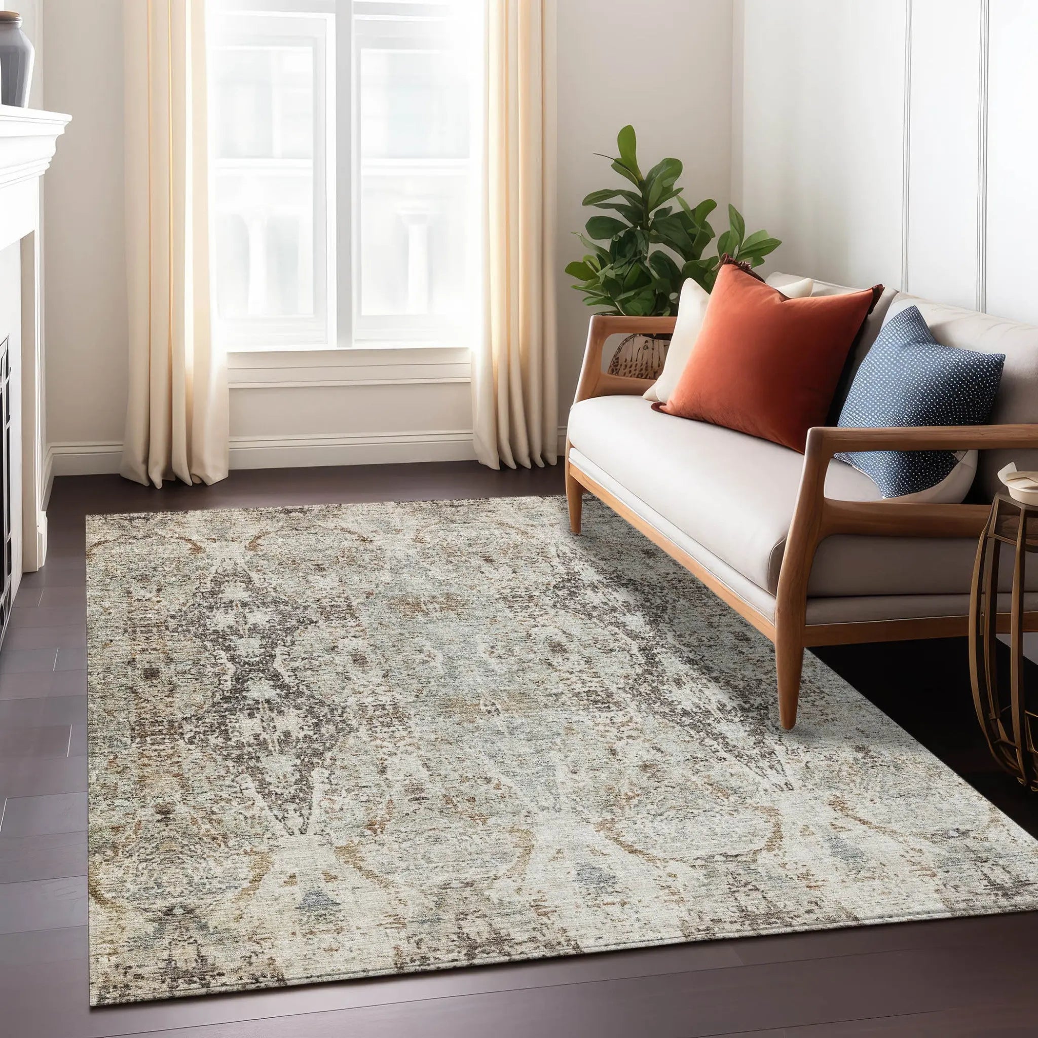 9' X 12' Linen Black And Brown Floral Washable Indoor Outdoor Area Rug Homeroots Outdoor