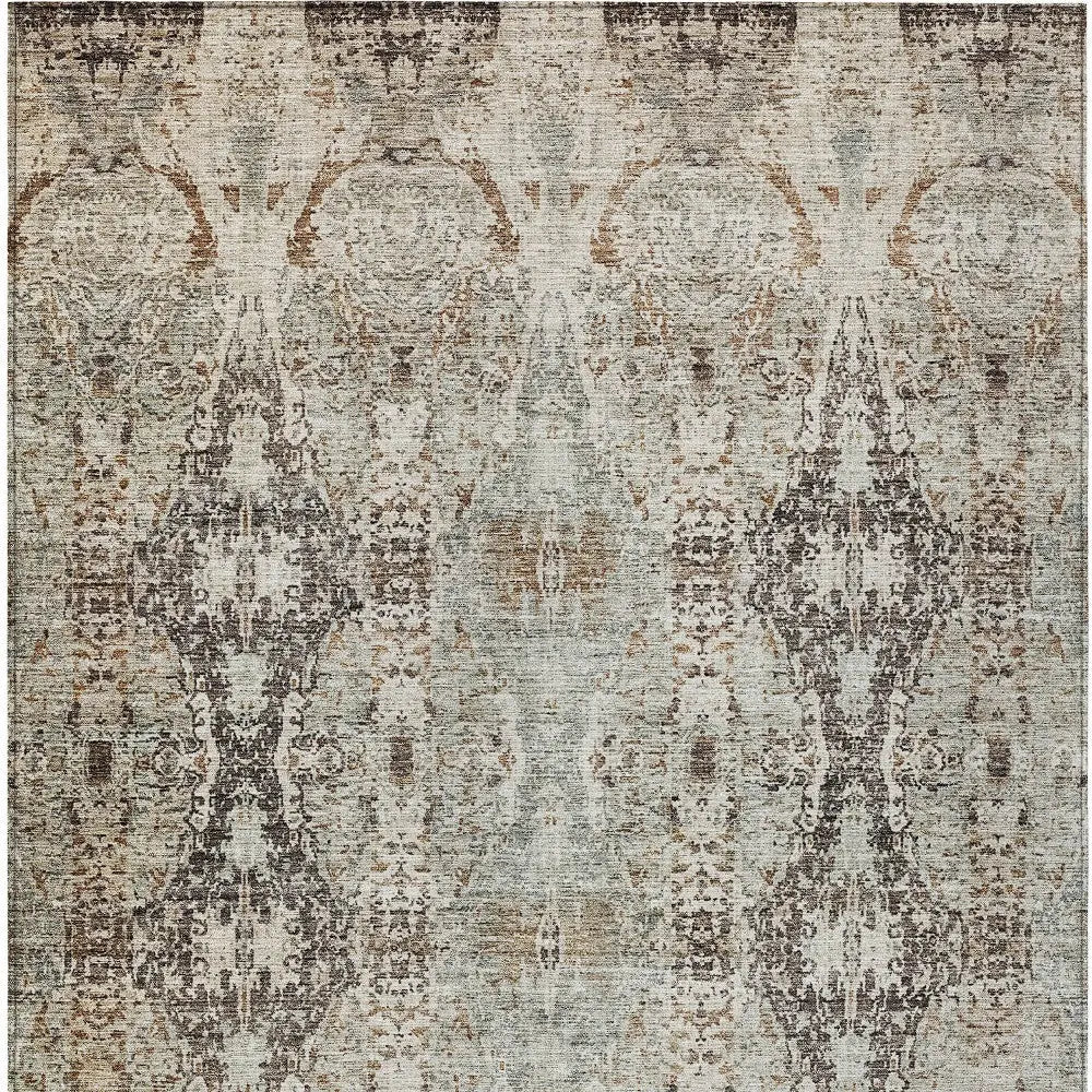 9' X 12' Linen Black And Brown Floral Washable Indoor Outdoor Area Rug Homeroots Outdoor
