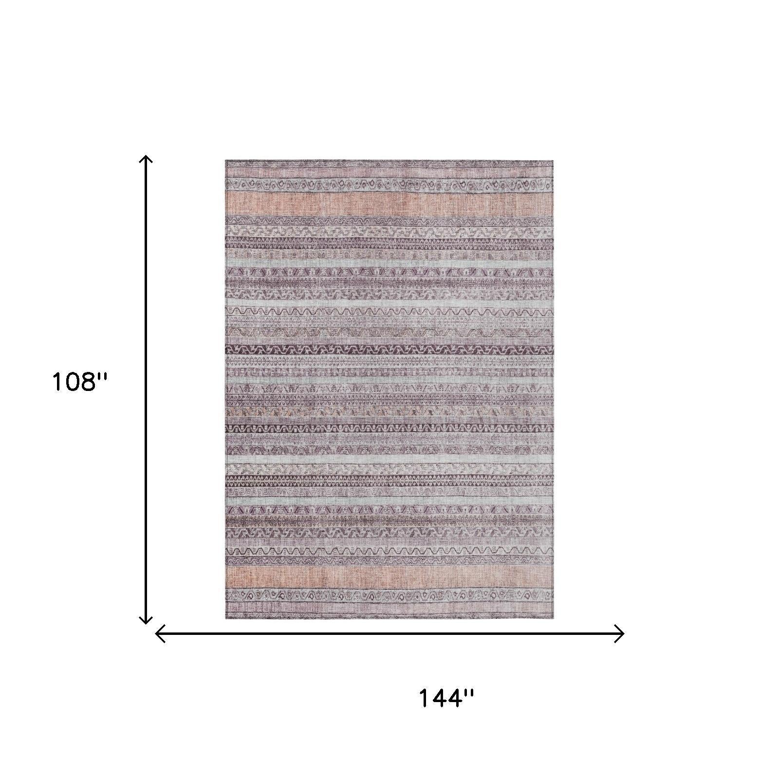 9' X 12' Mauve And Pink Striped Washable Indoor Outdoor Area Rug Homeroots Outdoor