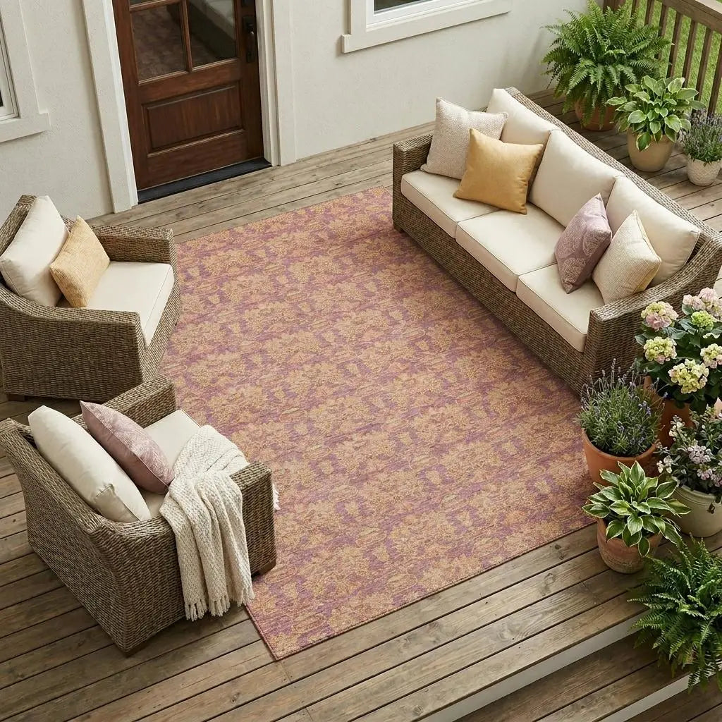 9' X 12' Mauve And Taupe Floral Washable Indoor Outdoor Area Rug Homeroots Outdoor
