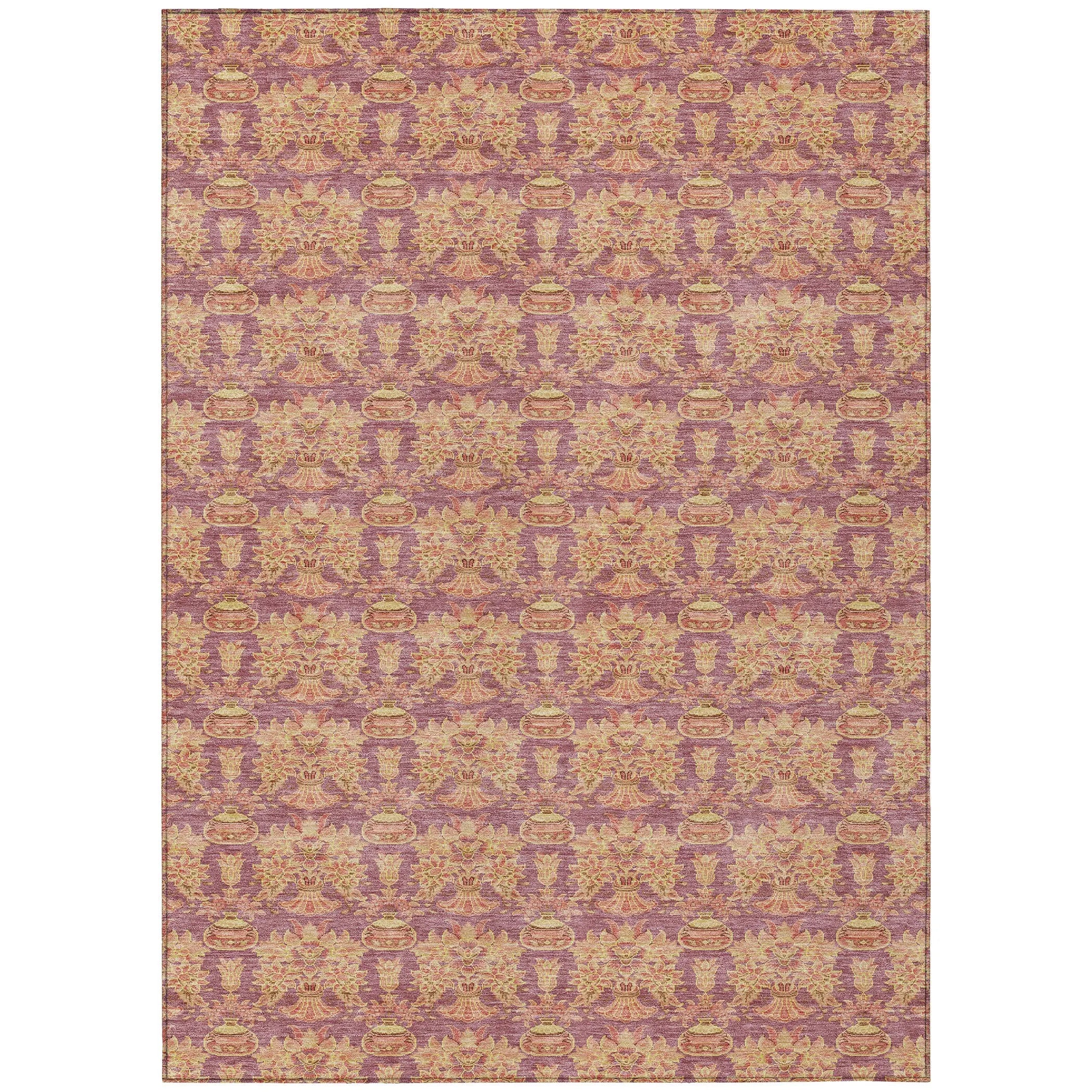9' X 12' Mauve And Taupe Floral Washable Indoor Outdoor Area Rug Homeroots Outdoor