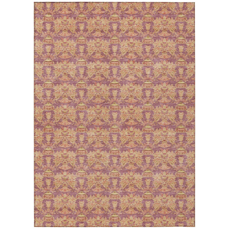 9' X 12' Mauve And Taupe Floral Washable Indoor Outdoor Area Rug Homeroots Outdoor