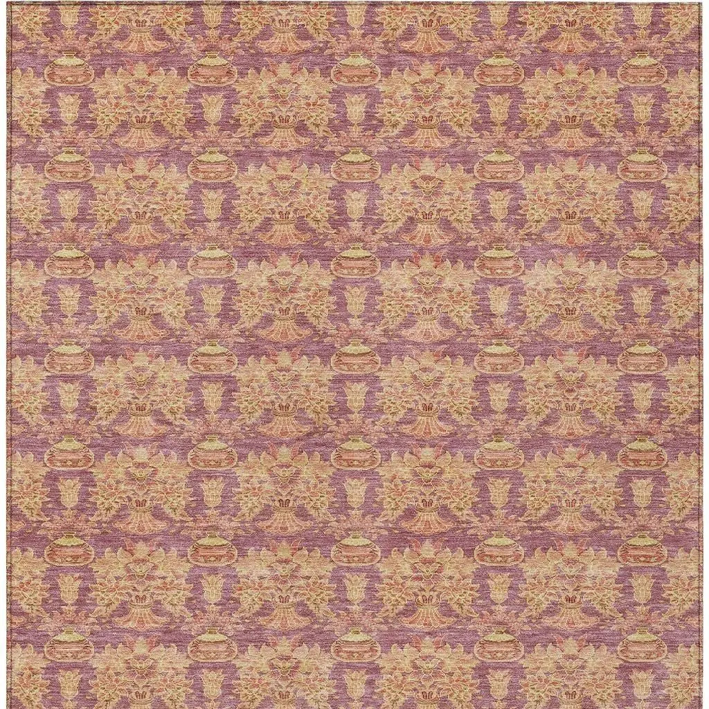 9' X 12' Mauve And Taupe Floral Washable Indoor Outdoor Area Rug Homeroots Outdoor