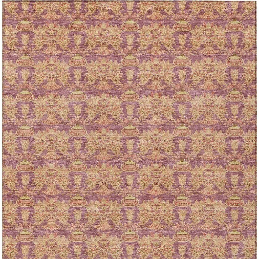 9' X 12' Mauve And Taupe Floral Washable Indoor Outdoor Area Rug Homeroots Outdoor