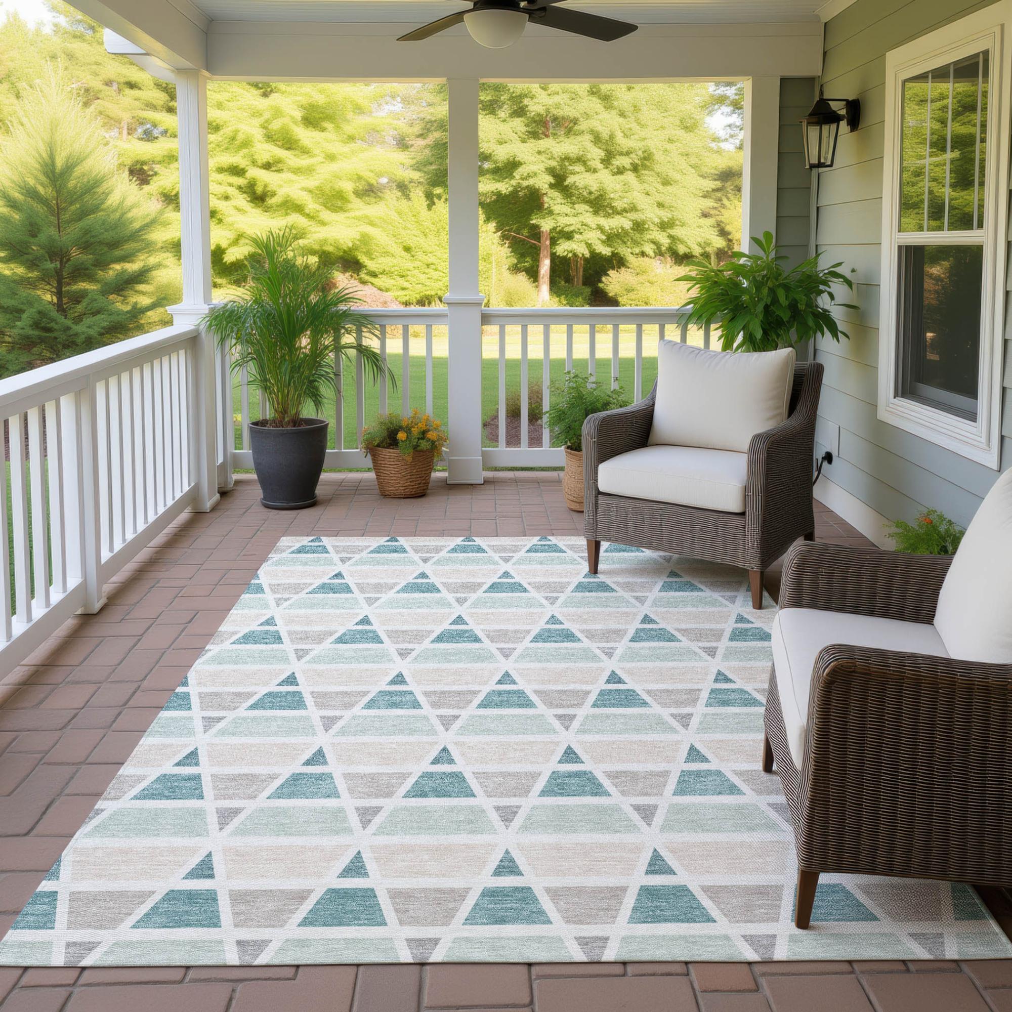 9' X 12' Mint Green And Green Geometric Washable Indoor Outdoor Area Rug Homeroots Outdoor