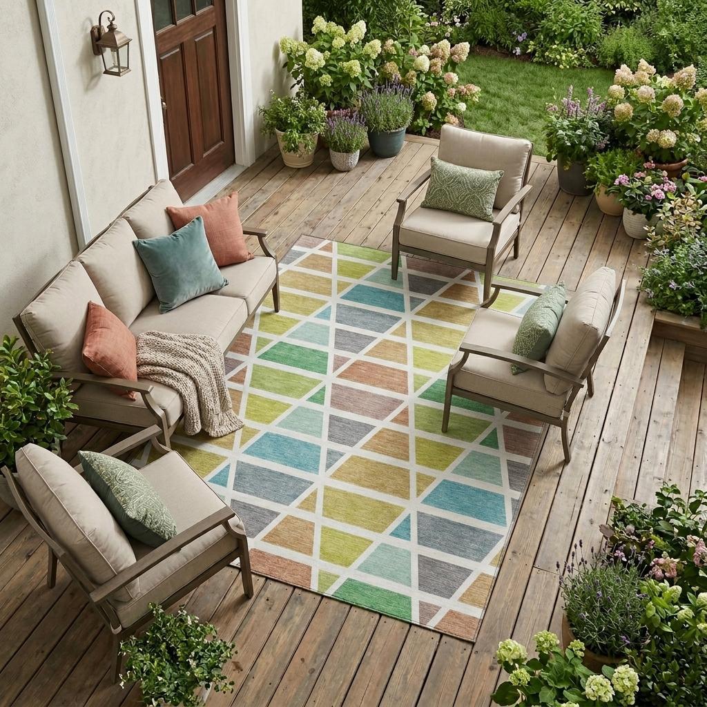 9' X 12' Mint Green And Green Geometric Washable Indoor Outdoor Area Rug Homeroots Outdoor