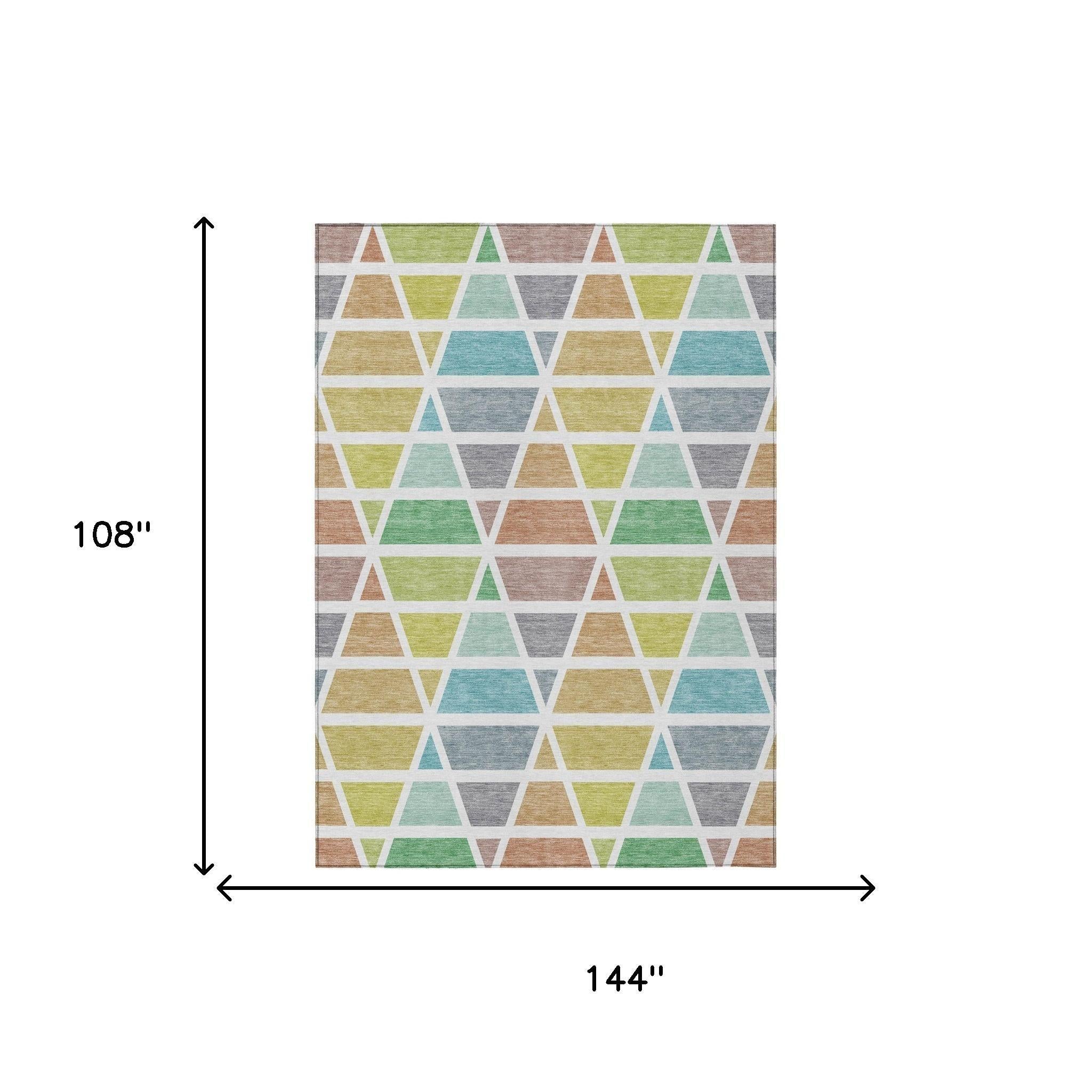 9' X 12' Mint Green And Green Geometric Washable Indoor Outdoor Area Rug Homeroots Outdoor