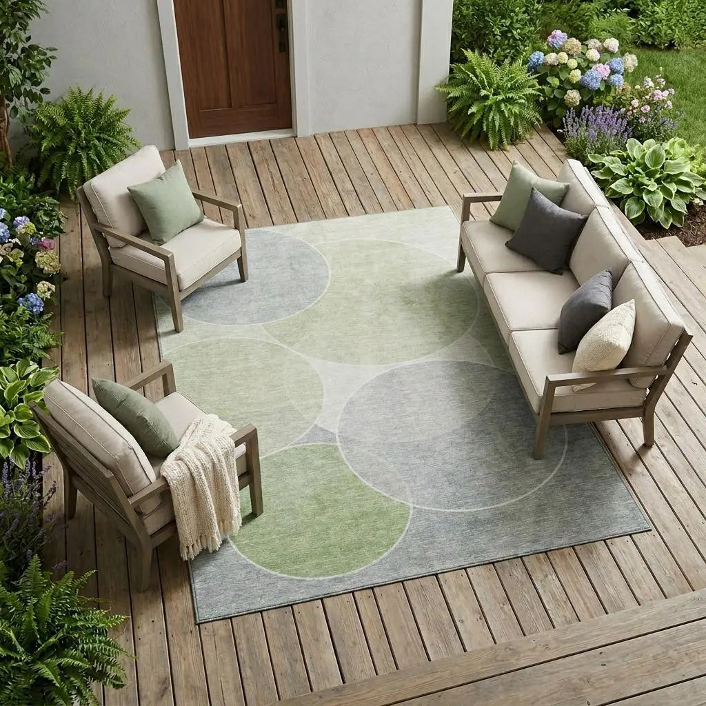 9' X 12' Mint Green And Green Geometric Washable Indoor Outdoor Area Rug Homeroots Outdoor