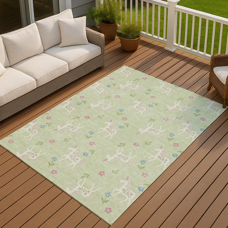 9' X 12' Mint Green And Ivory Floral Washable Indoor Outdoor Area Rug Homeroots Outdoor