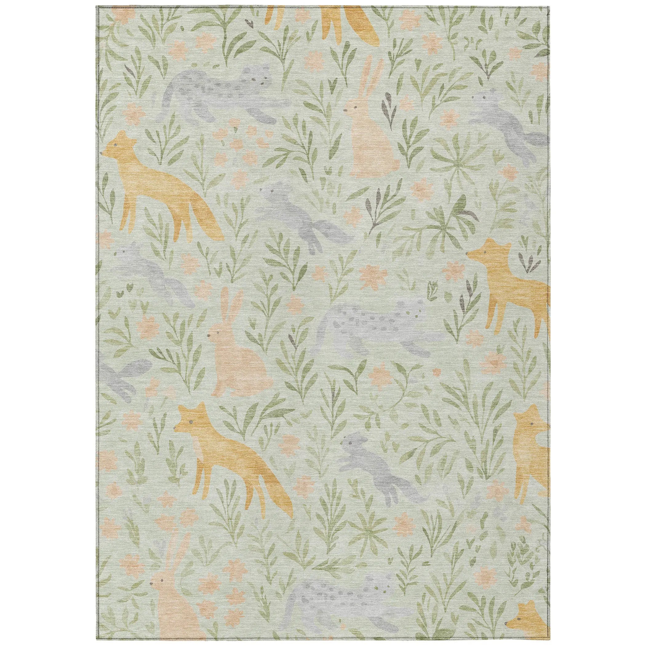 9' X 12' Mint Green And Pink Botanical Leaves Washable Indoor Outdoor Area Rug Homeroots Outdoor