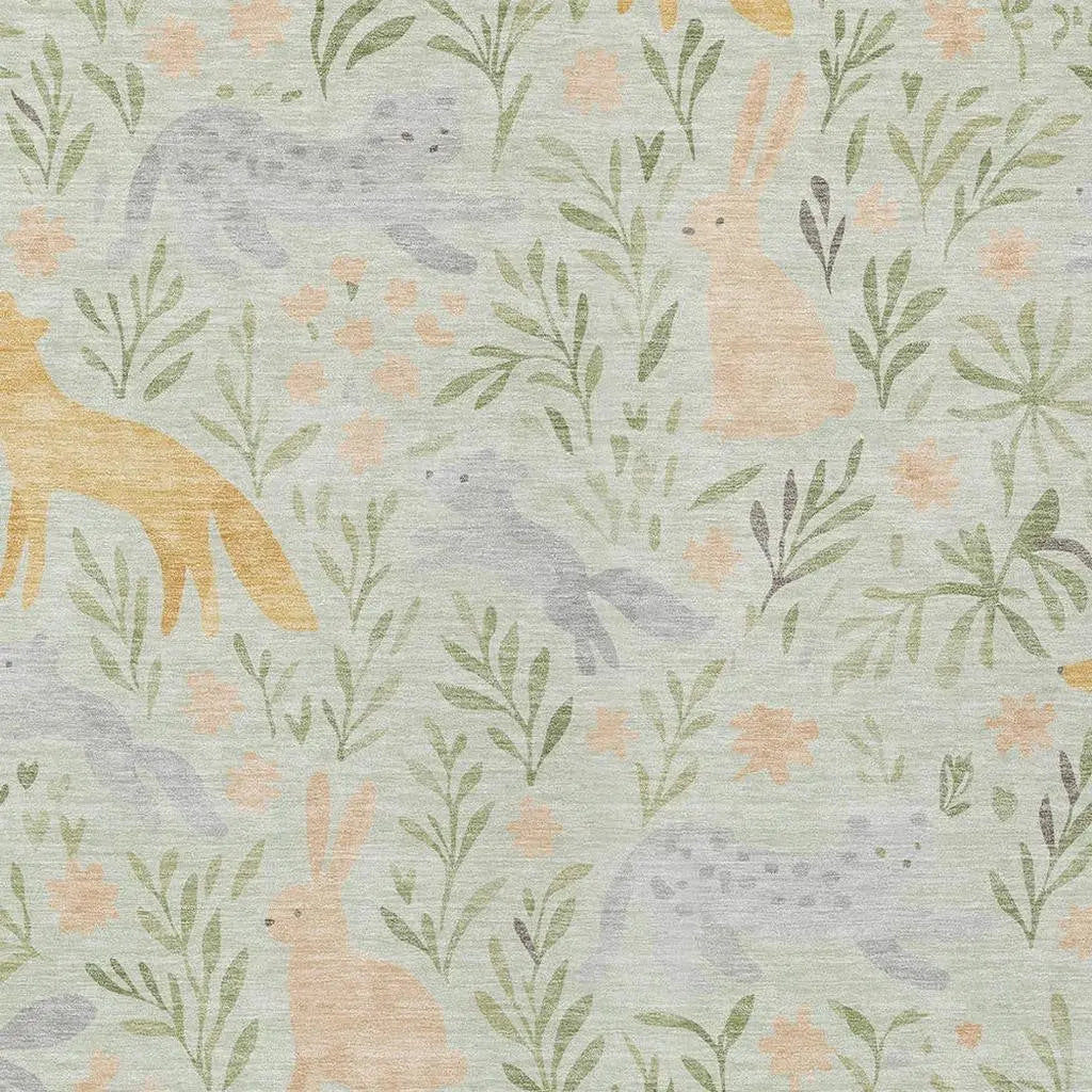 9' X 12' Mint Green And Pink Botanical Leaves Washable Indoor Outdoor Area Rug Homeroots Outdoor