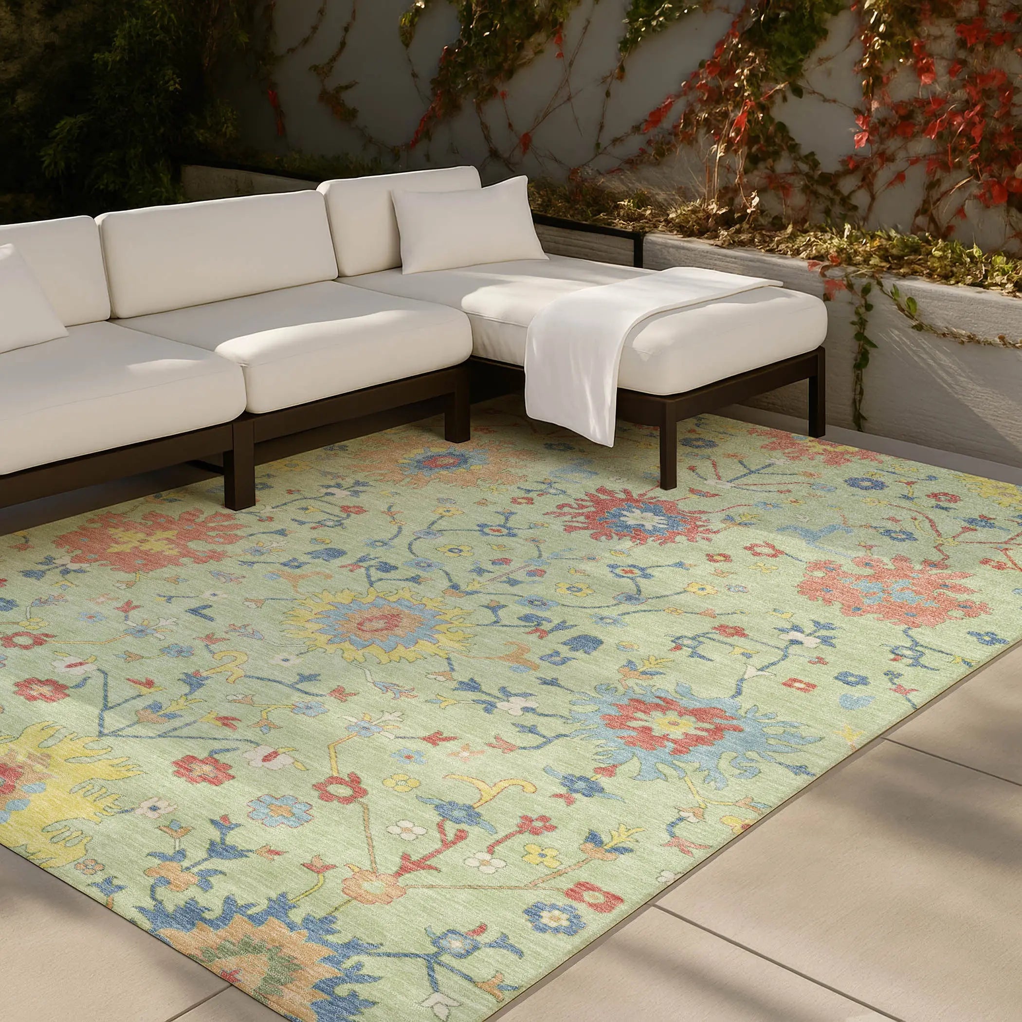 9' X 12' Mint Green And Salmon Faux Bois Washable Indoor Outdoor Area Rug Homeroots Outdoor