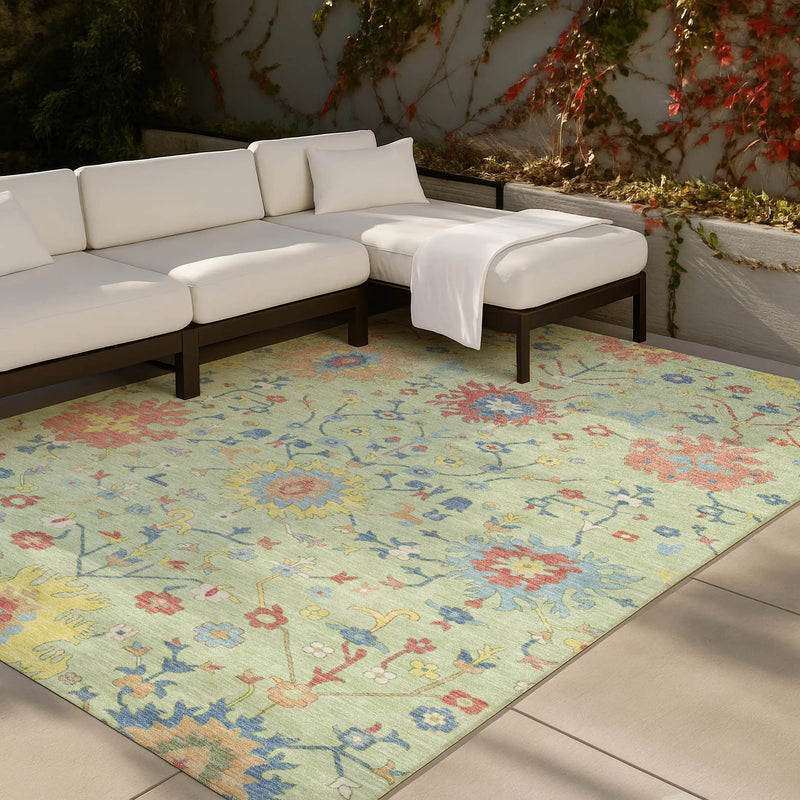 9' X 12' Mint Green And Salmon Faux Bois Washable Indoor Outdoor Area Rug Homeroots Outdoor