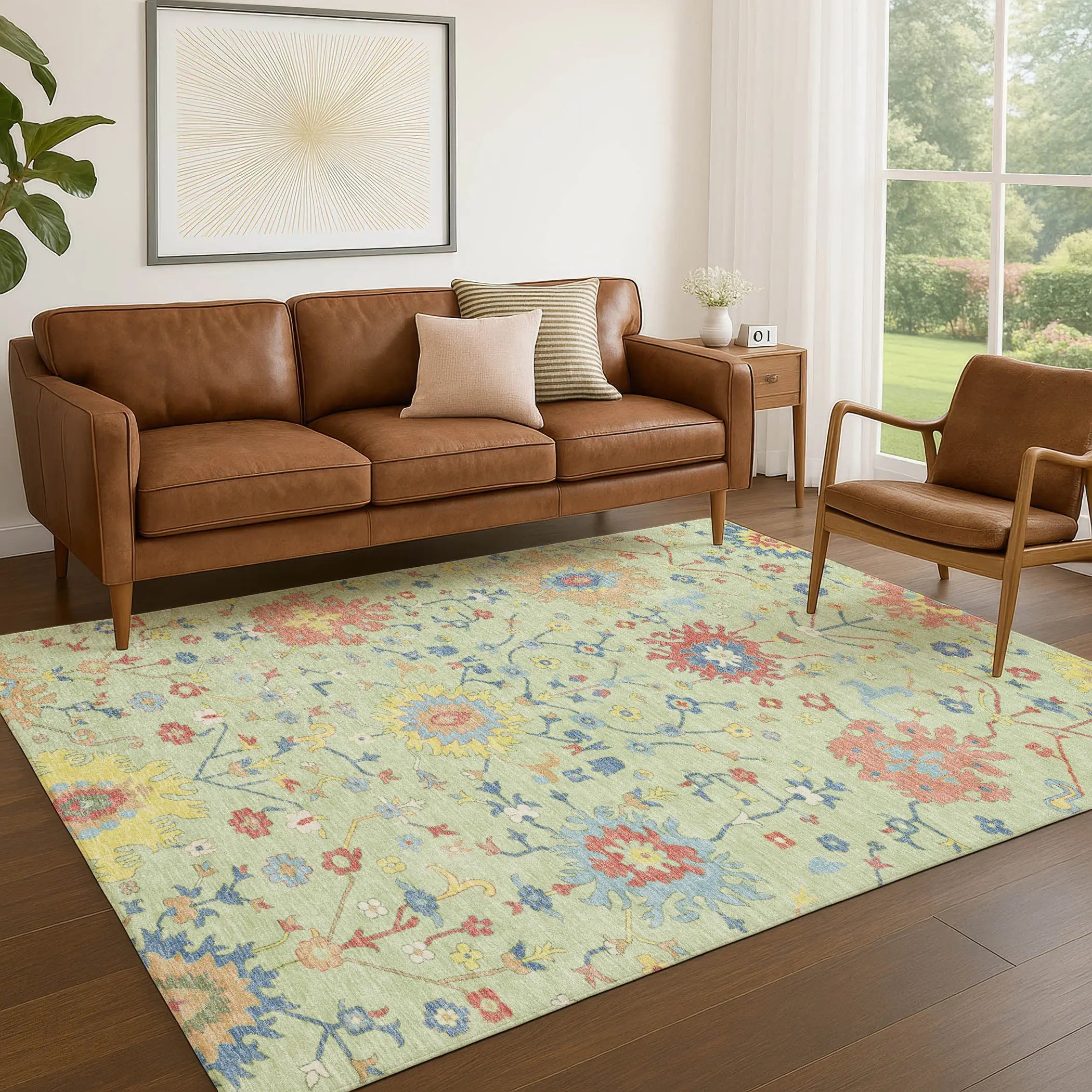9' X 12' Mint Green And Salmon Faux Bois Washable Indoor Outdoor Area Rug Homeroots Outdoor
