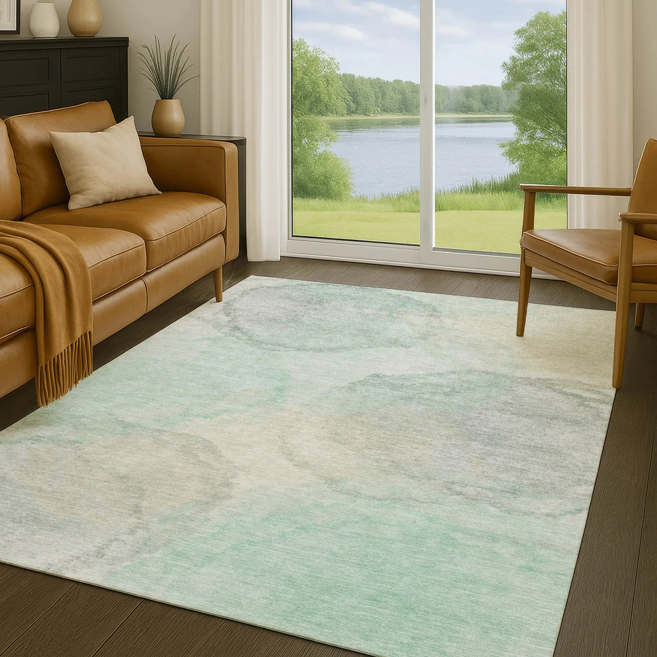 9' X 12' Mint Green And Teal Blue Abstract Washable Indoor Outdoor Area Rug Homeroots Outdoor