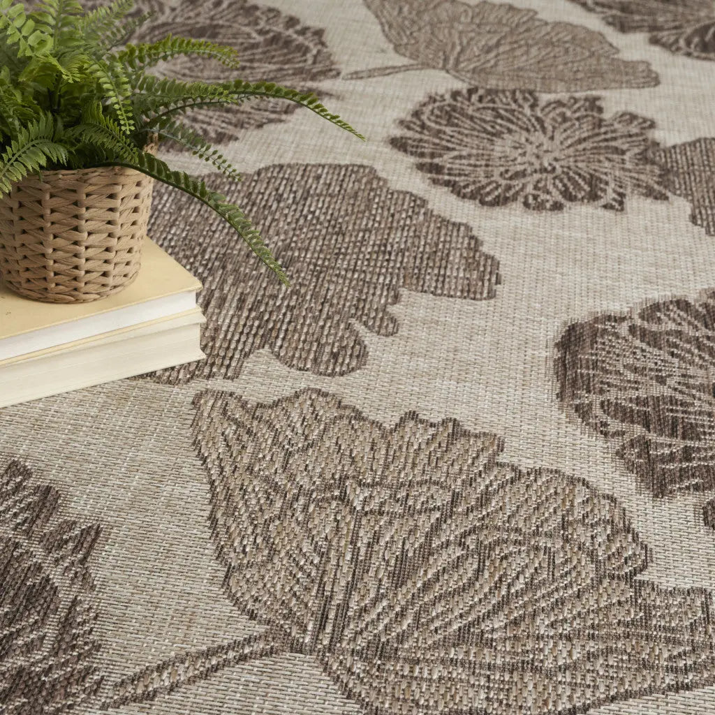 9' X 12' Natural And Ivory Floral Indoor Outdoor Area Rug Homeroots Outdoor