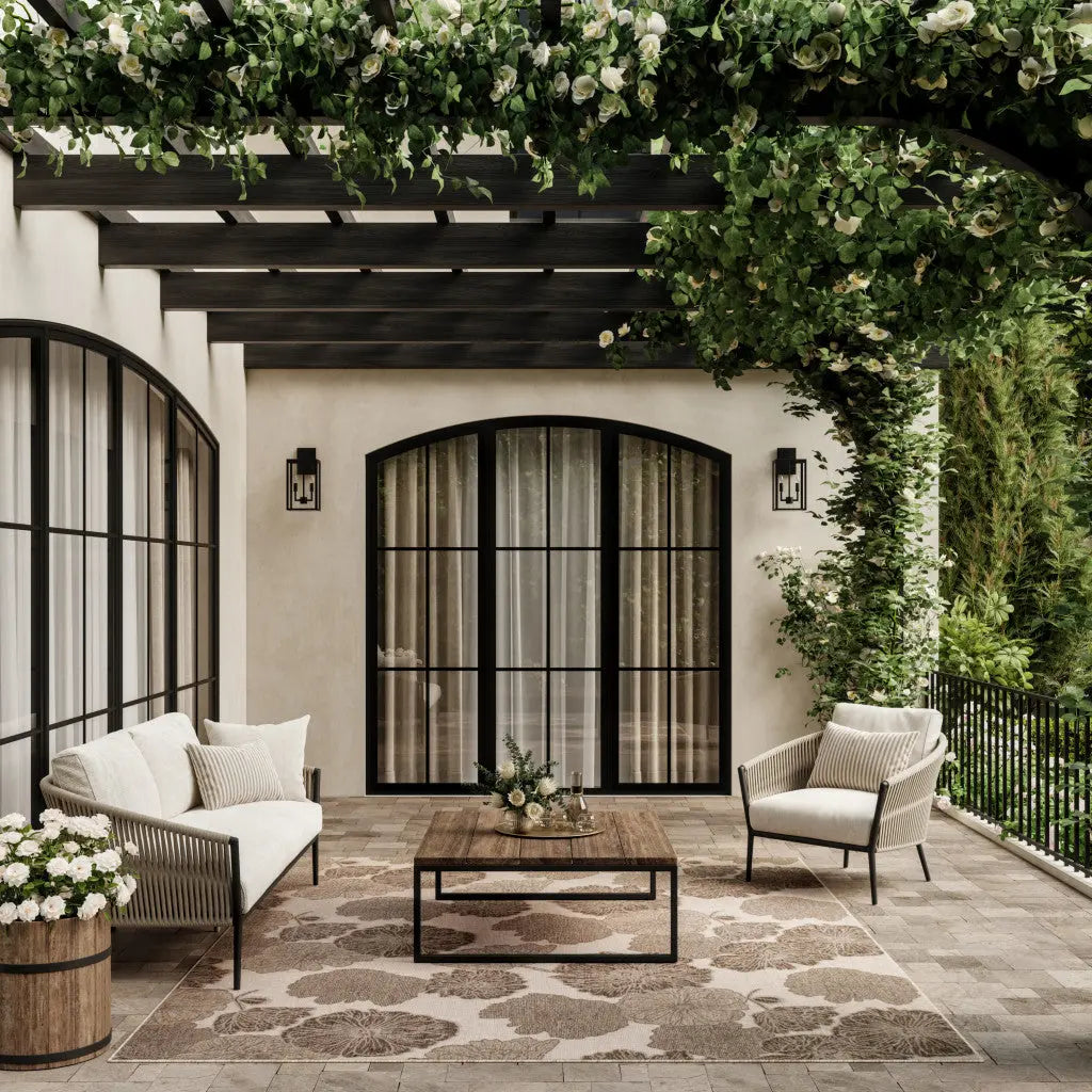 9' X 12' Natural And Ivory Floral Indoor Outdoor Area Rug Homeroots Outdoor