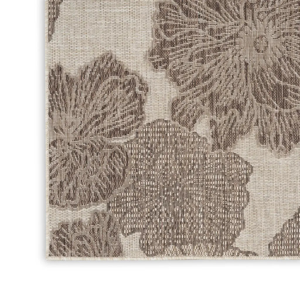 9' X 12' Natural And Ivory Floral Indoor Outdoor Area Rug Homeroots Outdoor