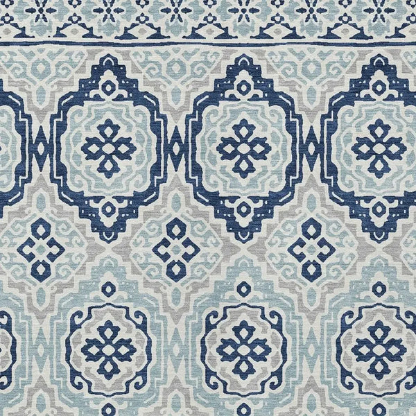 9' X 12' Navy Blue And Aqua Tribal Washable Indoor Outdoor Area Rug Homeroots Outdoor