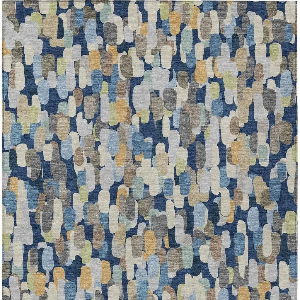 9' X 12' Navy Blue And Beige Abstract Washable Indoor Outdoor Area Rug Homeroots Outdoor