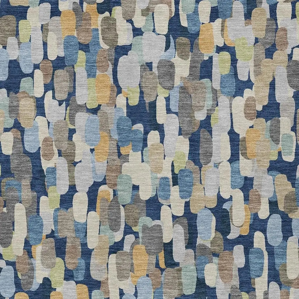 9' X 12' Navy Blue And Beige Abstract Washable Indoor Outdoor Area Rug Homeroots Outdoor