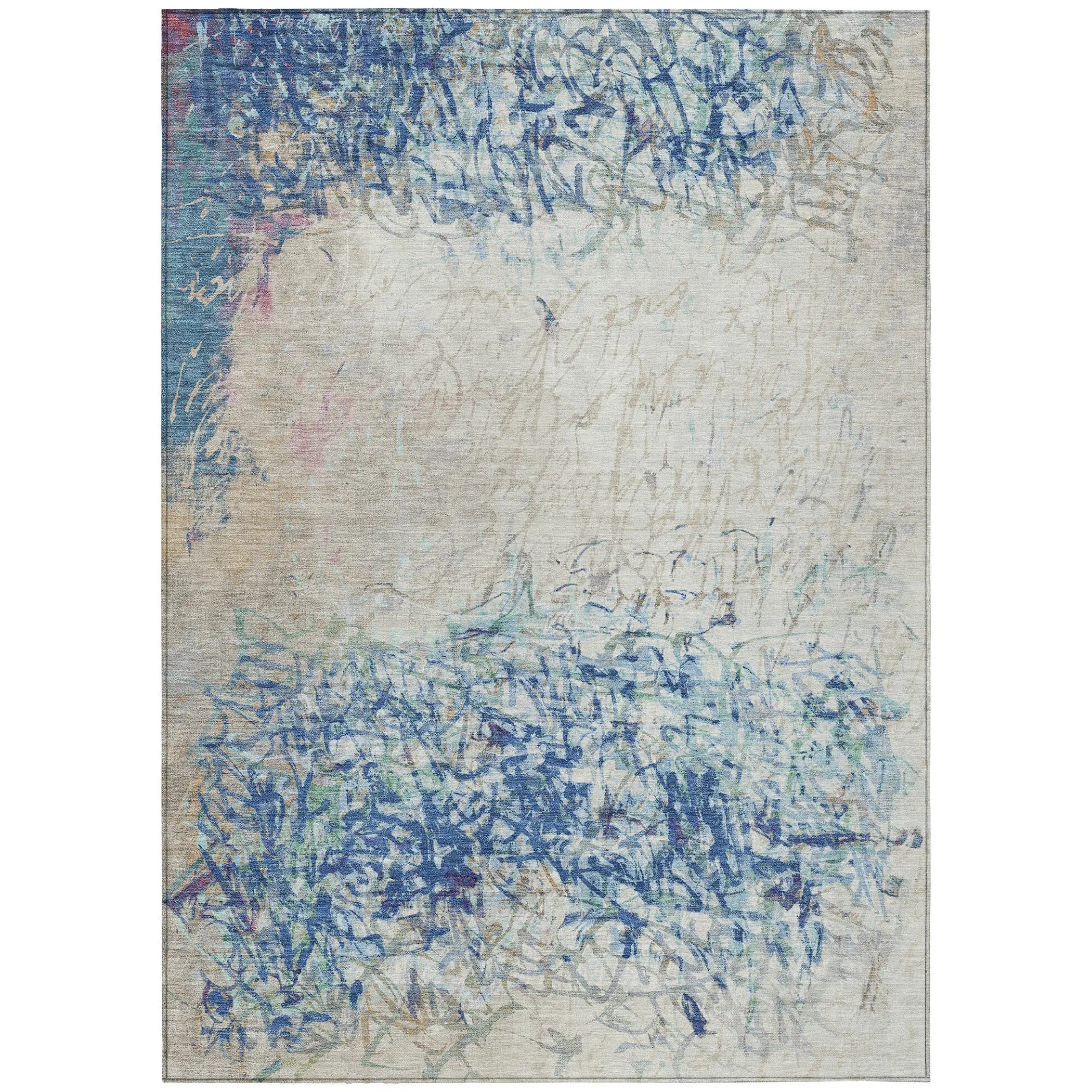 9' X 12' Navy Blue And Beige Abstract Washable Indoor Outdoor Area Rug Homeroots Outdoor