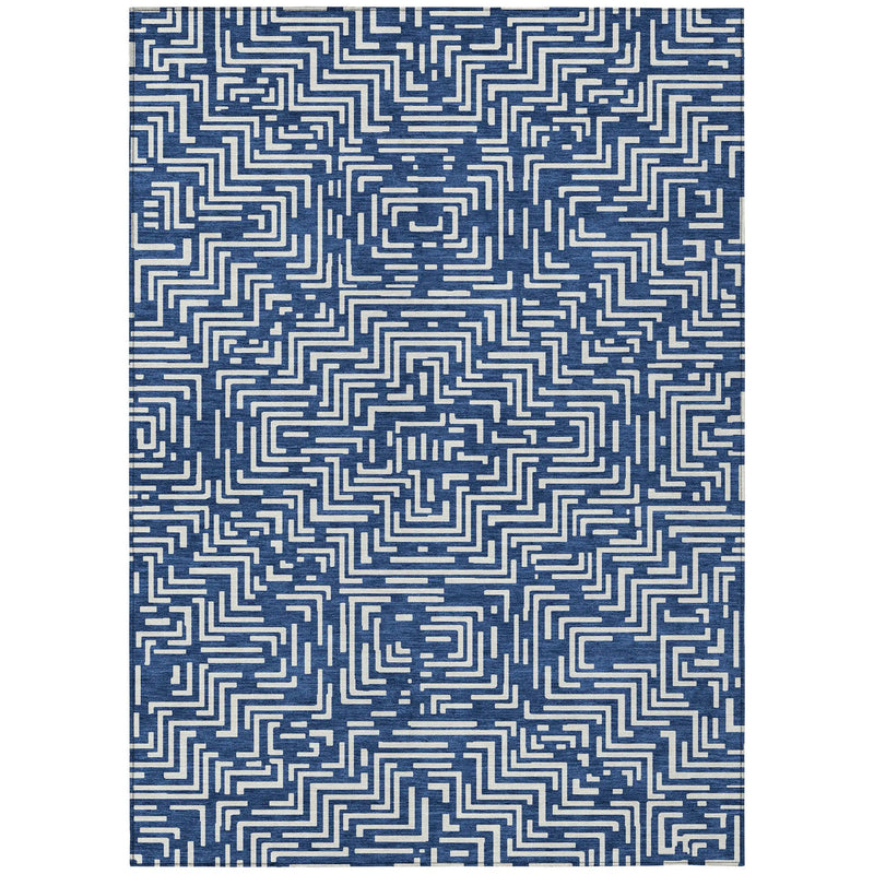 9' X 12' Navy Blue And Beige Geometric Washable Indoor Outdoor Area Rug Homeroots Outdoor