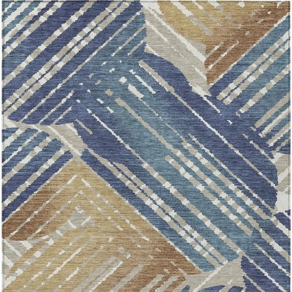 9' X 12' Navy Blue And Black Geometric Washable Indoor Outdoor Area Rug Homeroots Outdoor