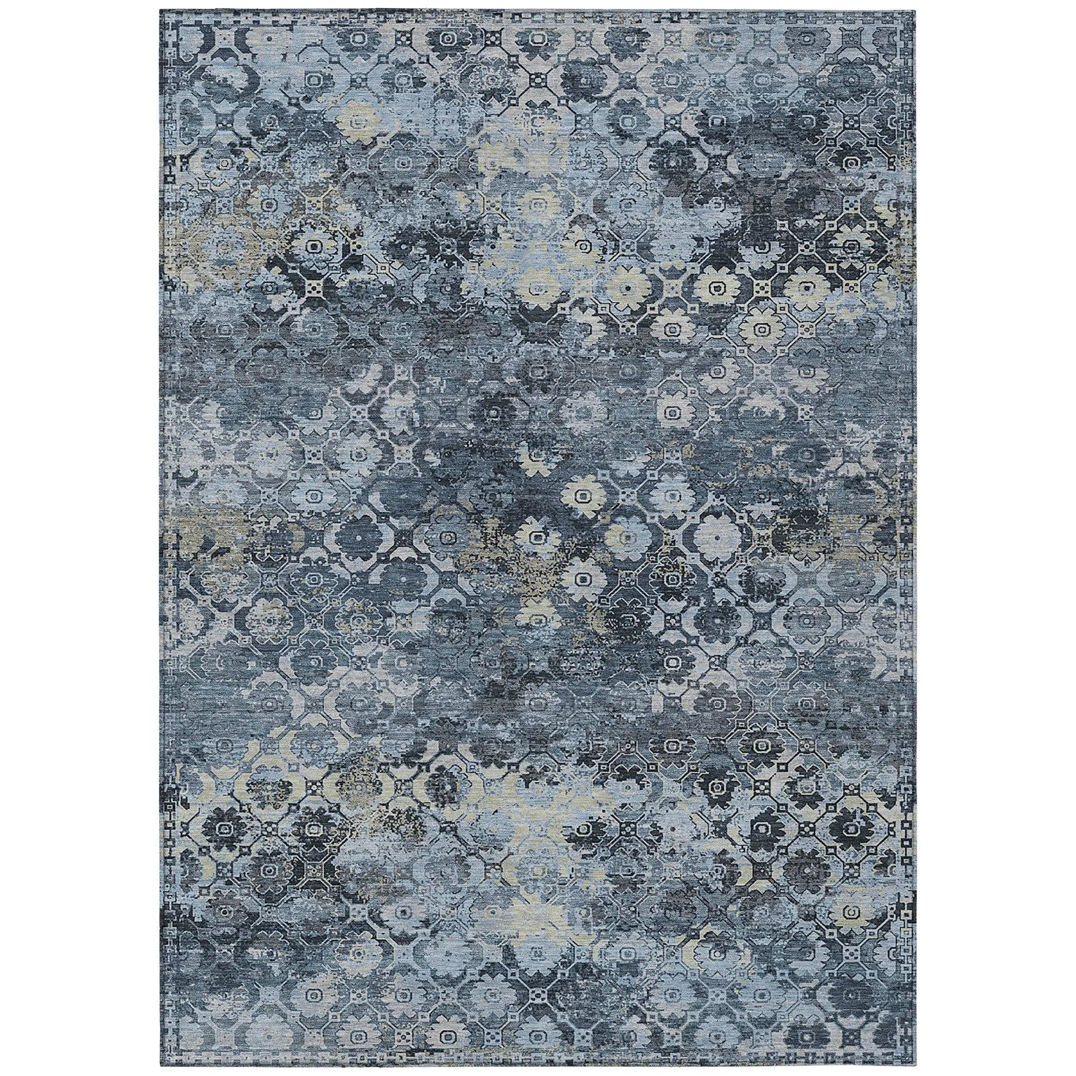 9' X 12' Navy Blue And Blue Abstract Washable Indoor Outdoor Area Rug Homeroots Outdoor