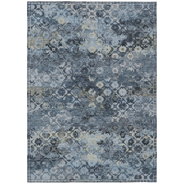 9' X 12' Navy Blue And Blue Abstract Washable Indoor Outdoor Area Rug Homeroots Outdoor