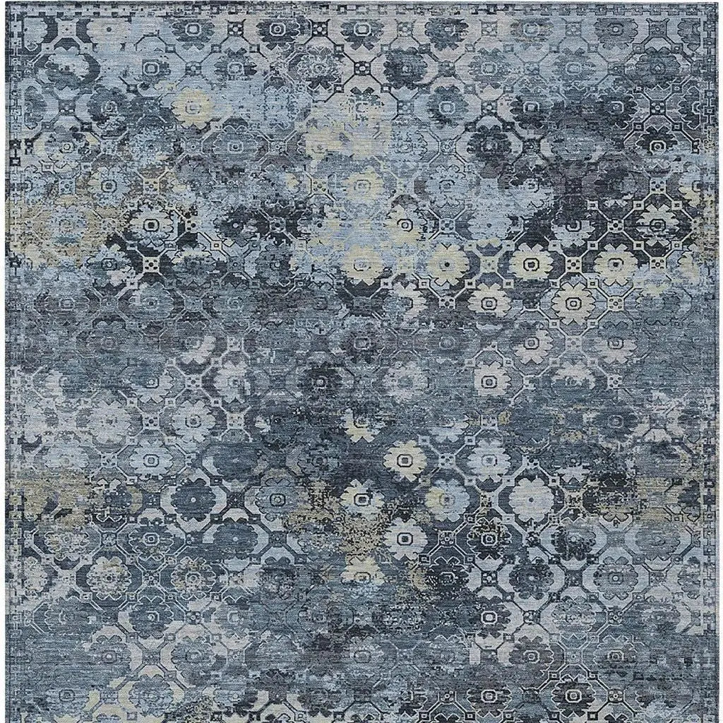 9' X 12' Navy Blue And Blue Abstract Washable Indoor Outdoor Area Rug Homeroots Outdoor
