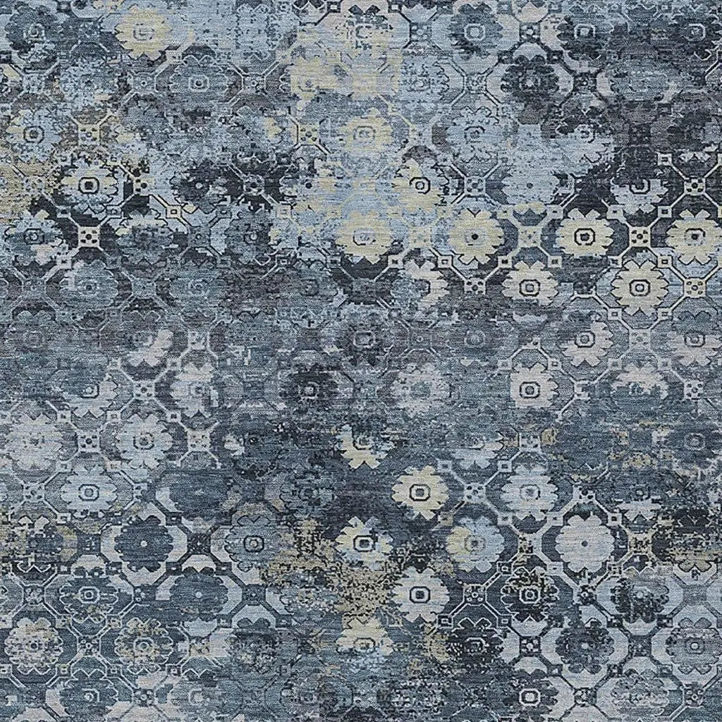 9' X 12' Navy Blue And Blue Abstract Washable Indoor Outdoor Area Rug Homeroots Outdoor