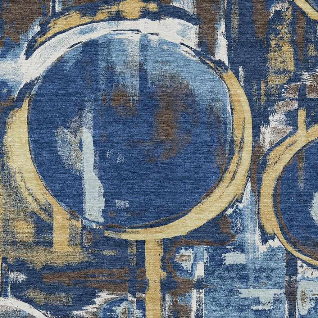 9' X 12' Navy Blue And Blue Abstract Washable Indoor Outdoor Area Rug Homeroots Outdoor
