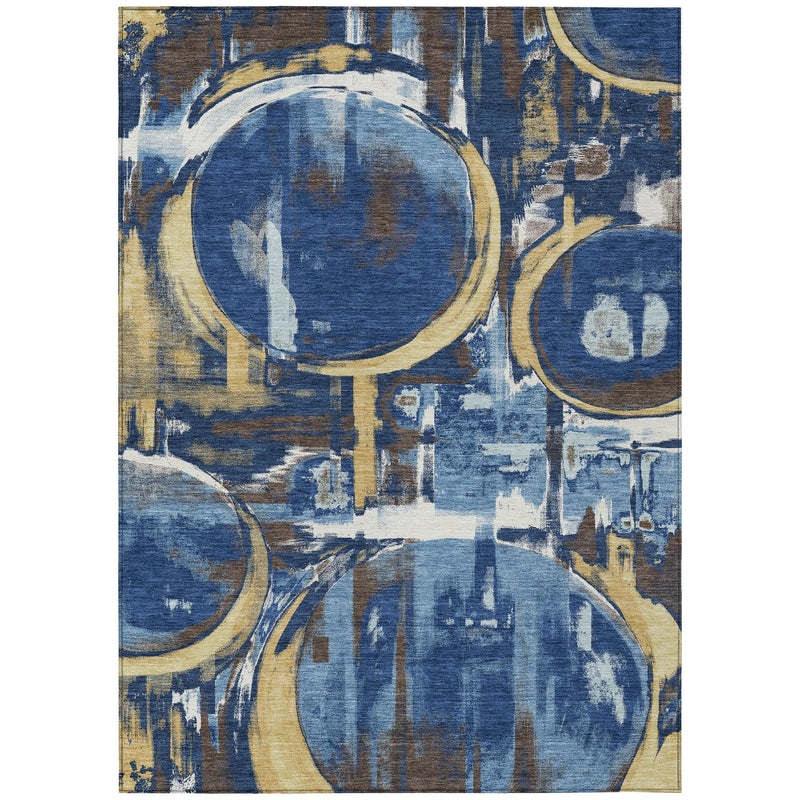 9' X 12' Navy Blue And Blue Abstract Washable Indoor Outdoor Area Rug Homeroots Outdoor