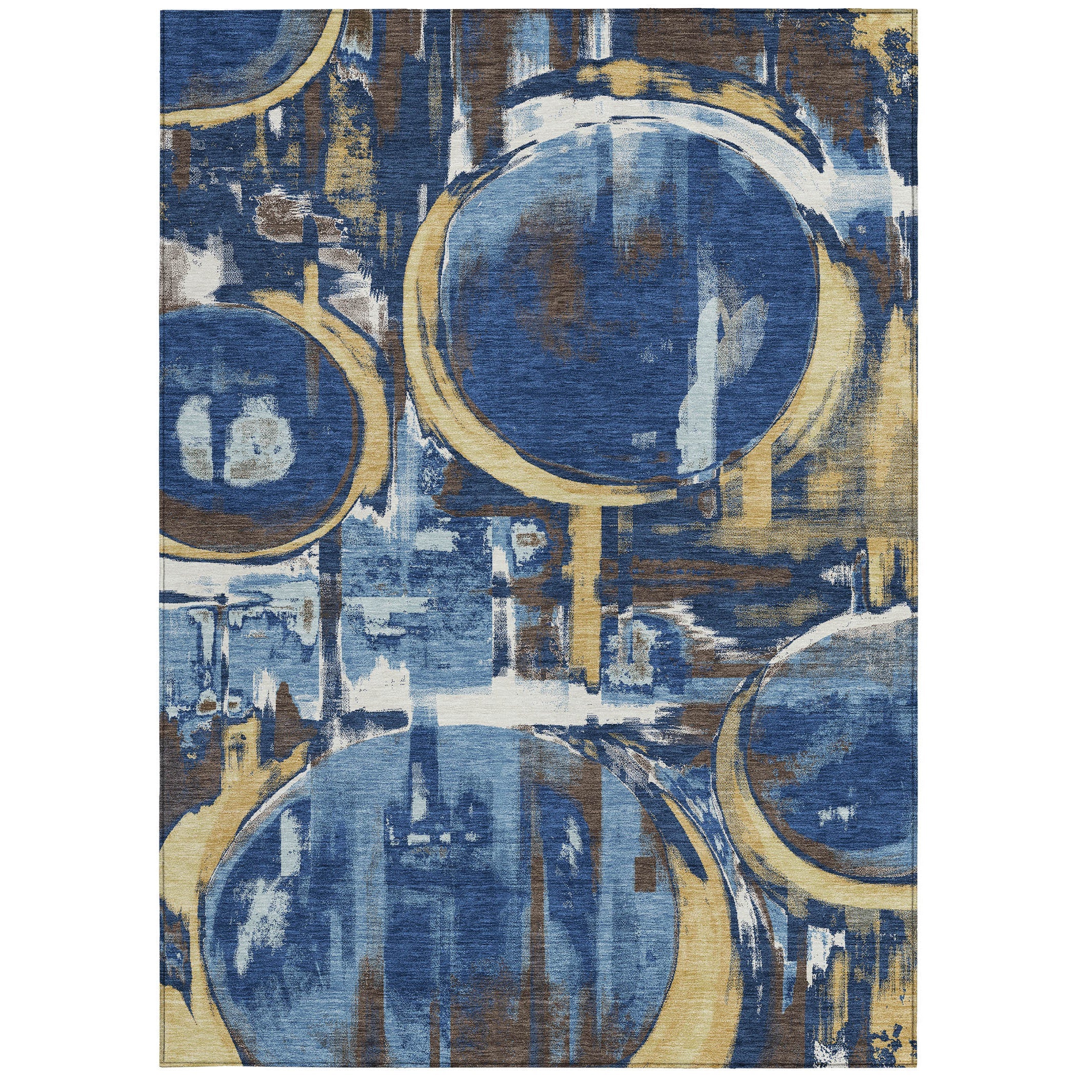 9' X 12' Navy Blue And Blue Abstract Washable Indoor Outdoor Area Rug Homeroots Outdoor