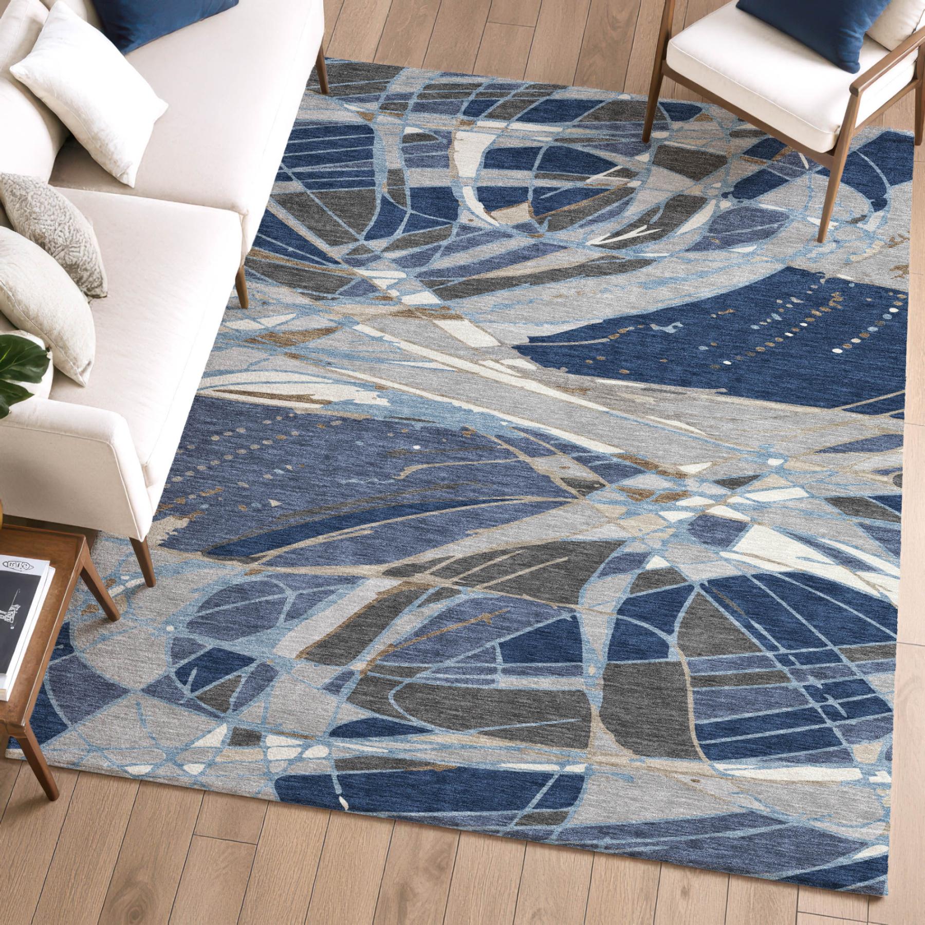 9' X 12' Navy Blue And Blue Abstract Washable Indoor Outdoor Area Rug Homeroots Outdoor